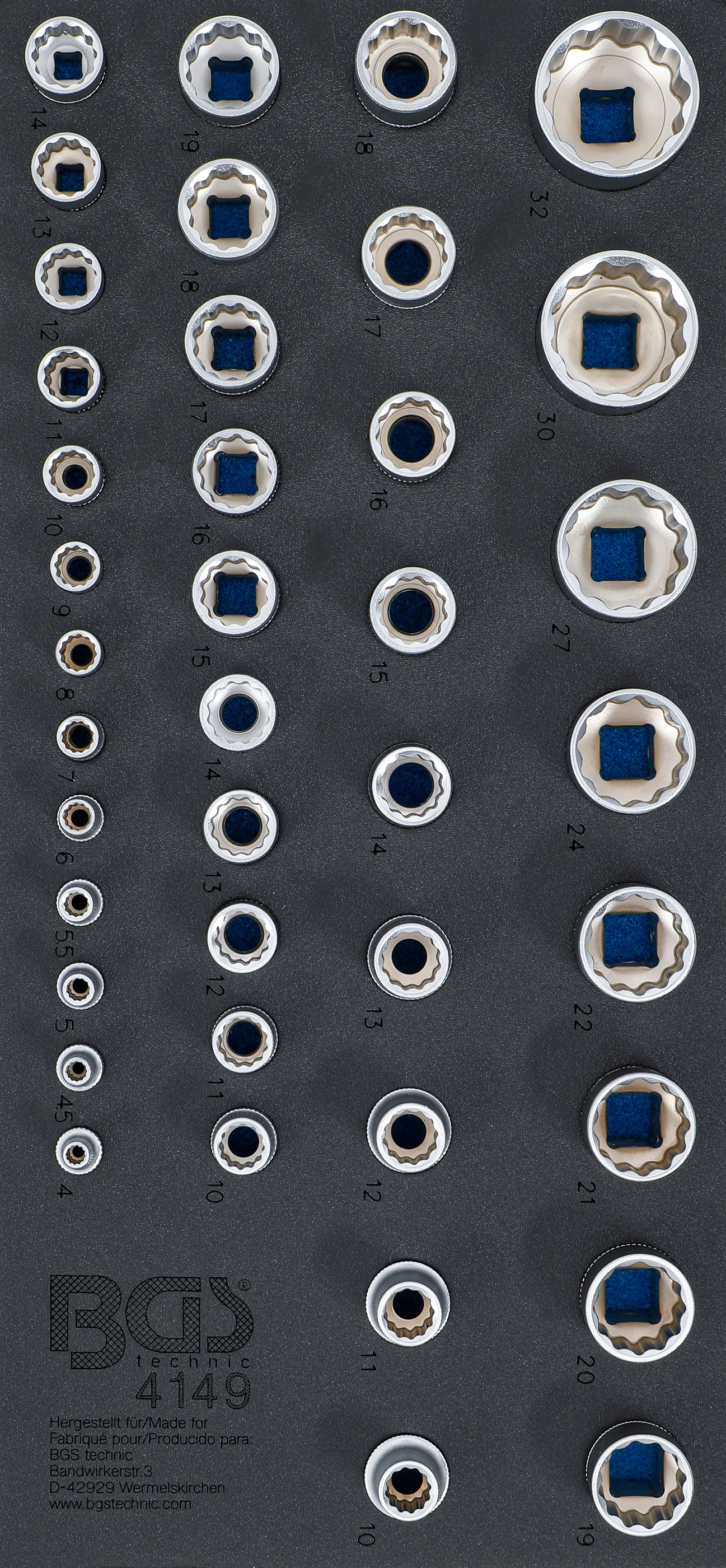 BGS Werkstattwageneinlage 1/3: Steckschlüssel-Einsätze Zwölfkant | 6,3 mm (1/4"), 10 mm (3/8"), 12,5 mm (1/2") | 40-tlg.