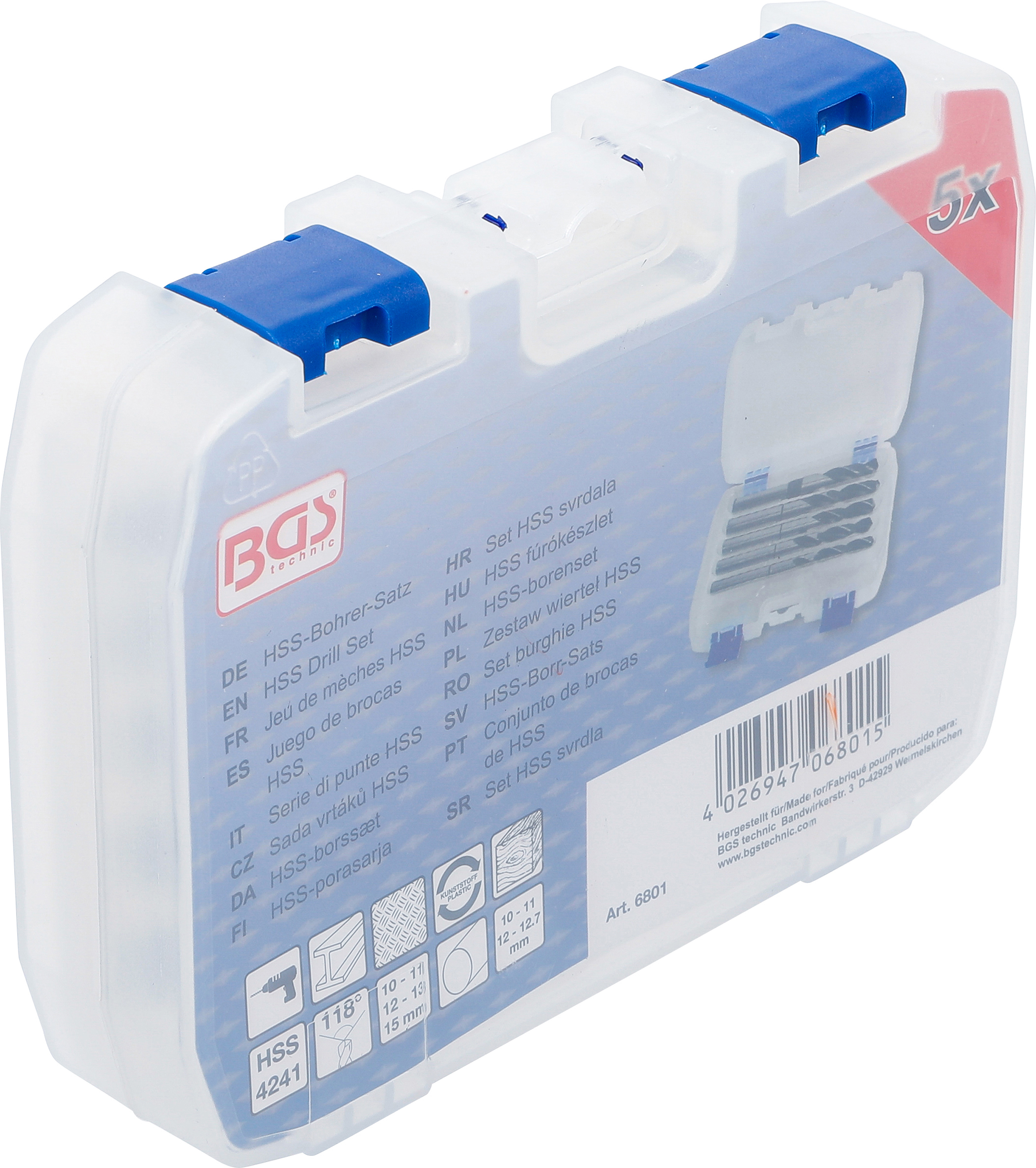 BGS HSS-Bohrer-Satz | 10 - 11 - 12 - 13 - 15 mm | 5-tlg.