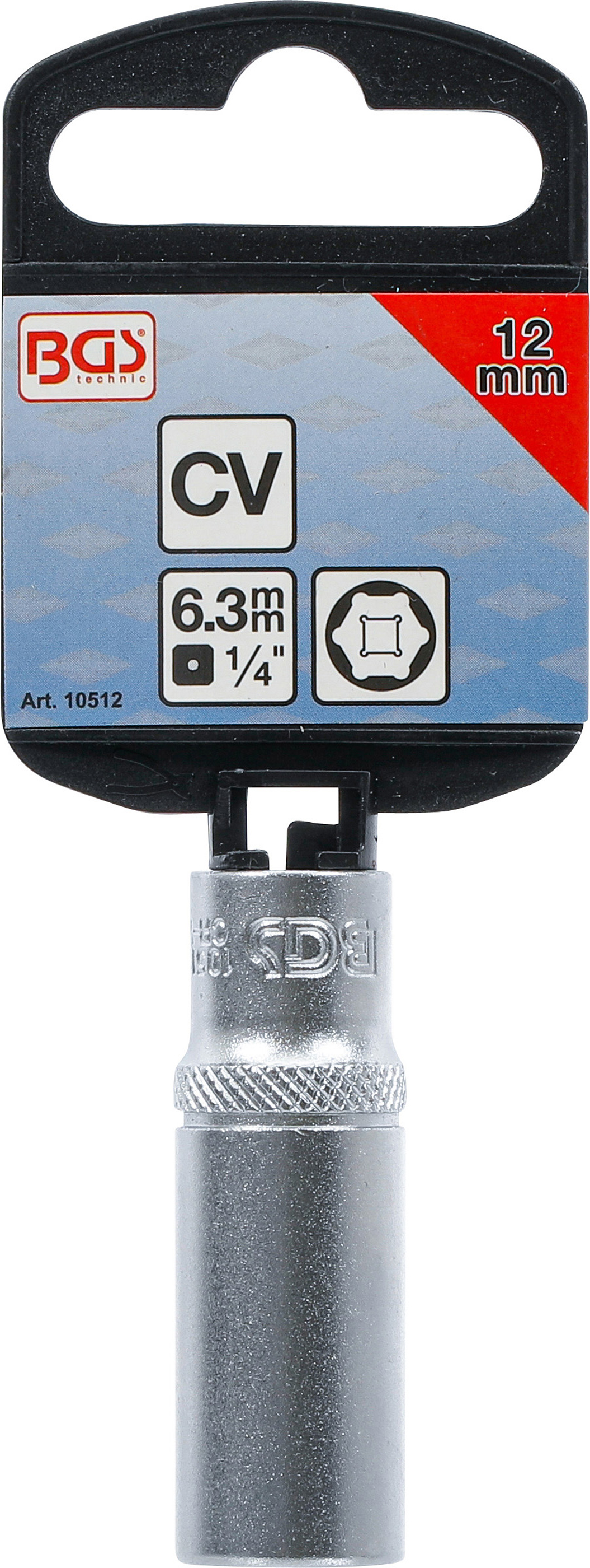 BGS Steckschlüssel-Einsatz Sechskant, tief | Antrieb Innenvierkant 6,3 mm (1/4") | SW 12 mm