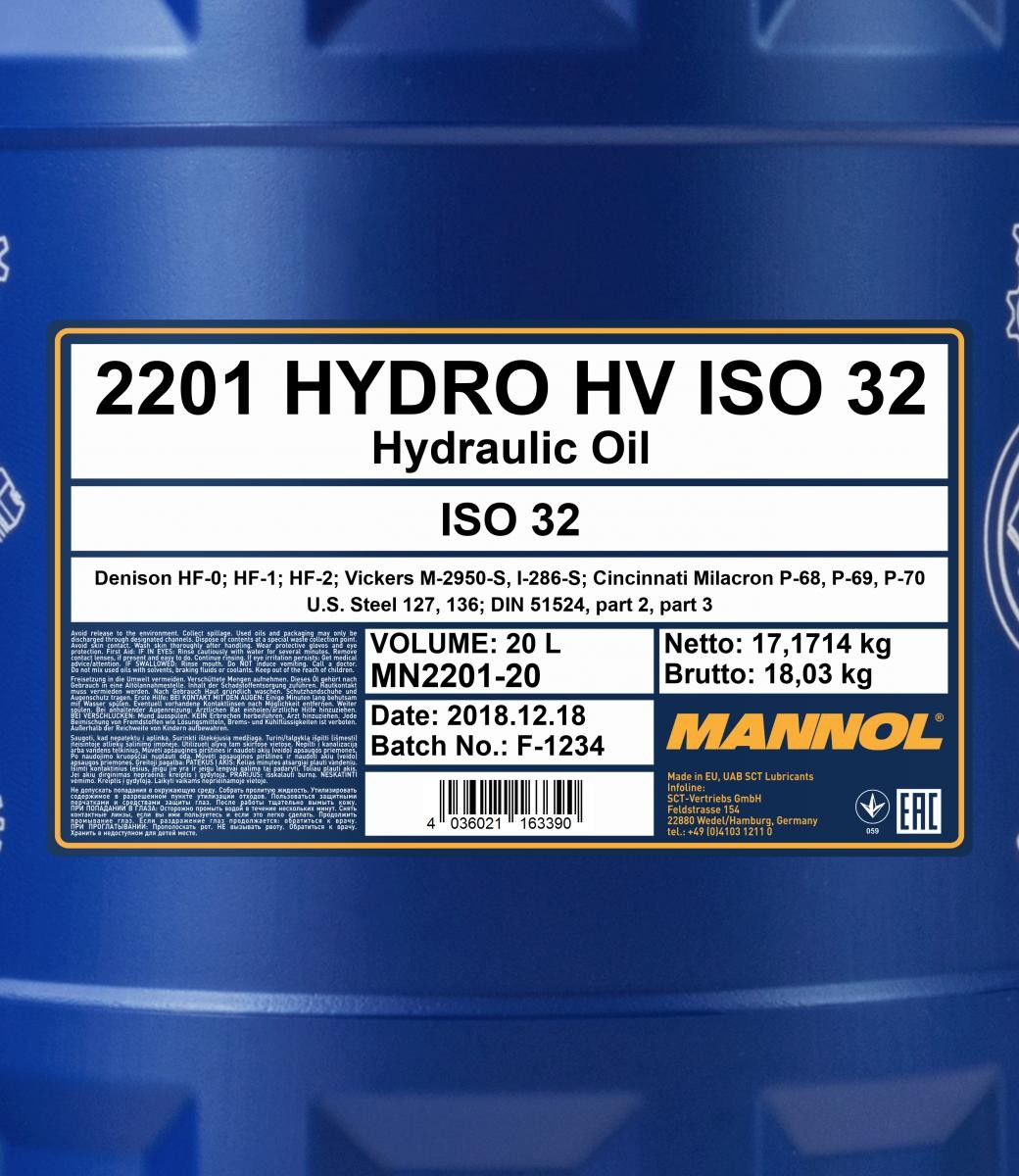 Mannol 2201 Hydro HV ISO 32 Hydrauliköl 20 Liter