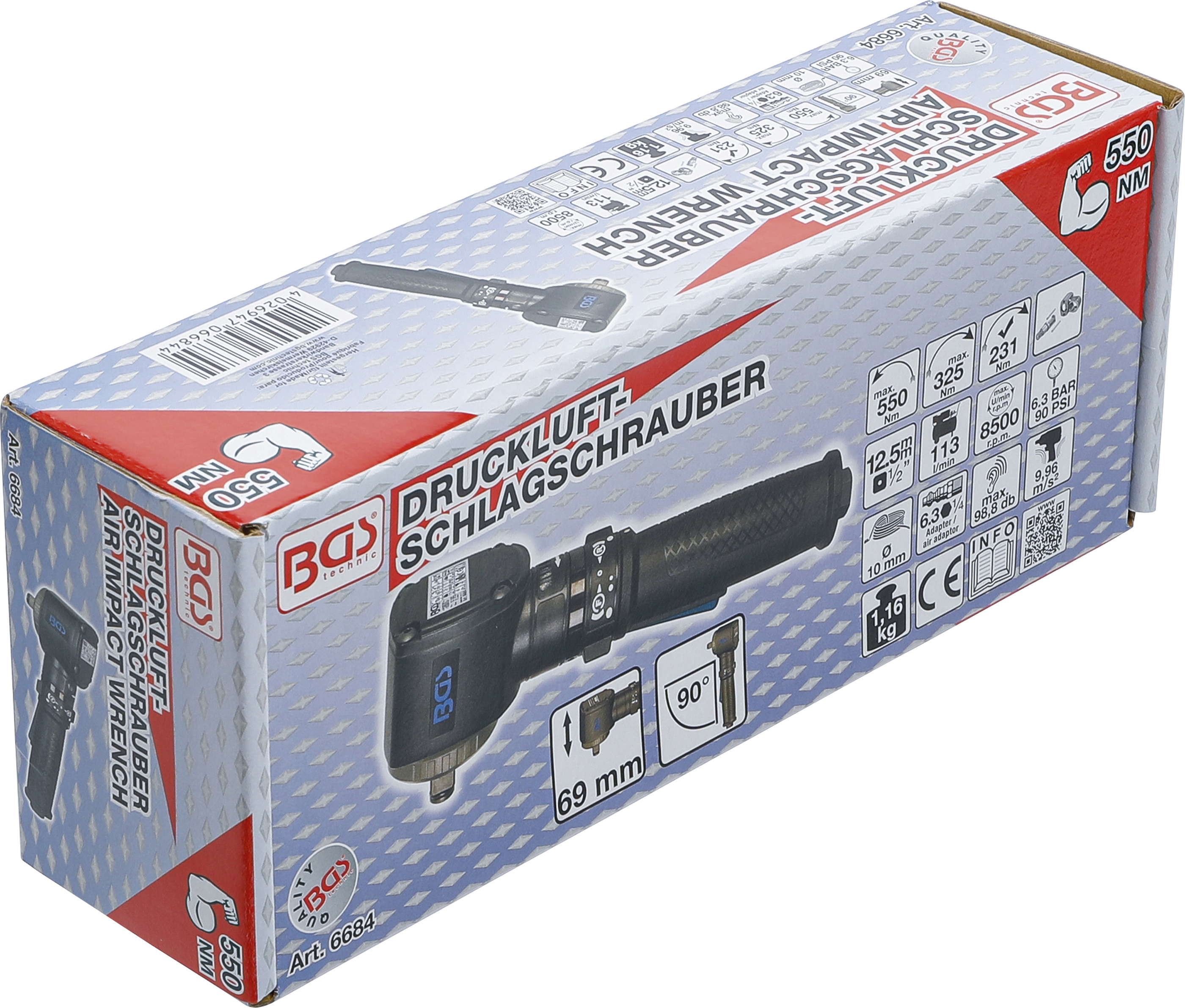 BGS Druckluft-Schlagschrauber | abgewinkelt | 12,5 mm (1/2") | 550 Nm