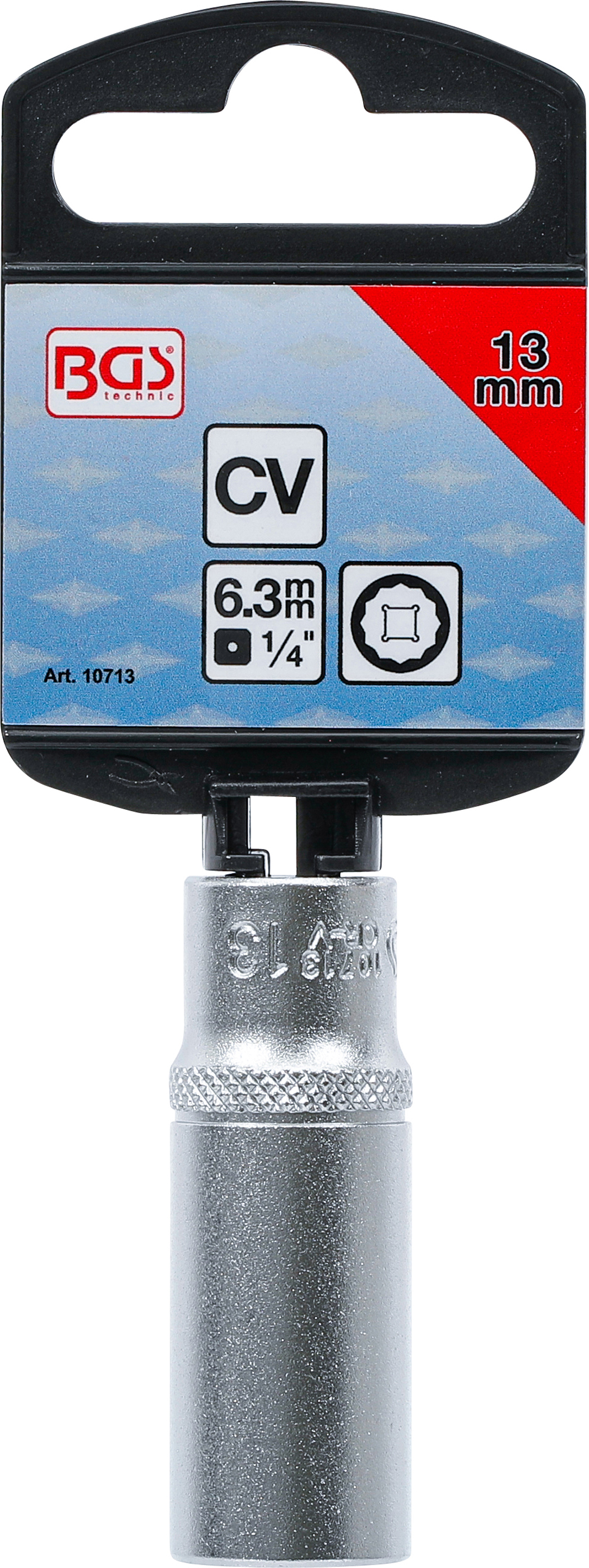 BGS Steckschlüssel-Einsatz Zwölfkant, tief | Antrieb Innenvierkant 6,3 mm (1/4") | SW 13 mm