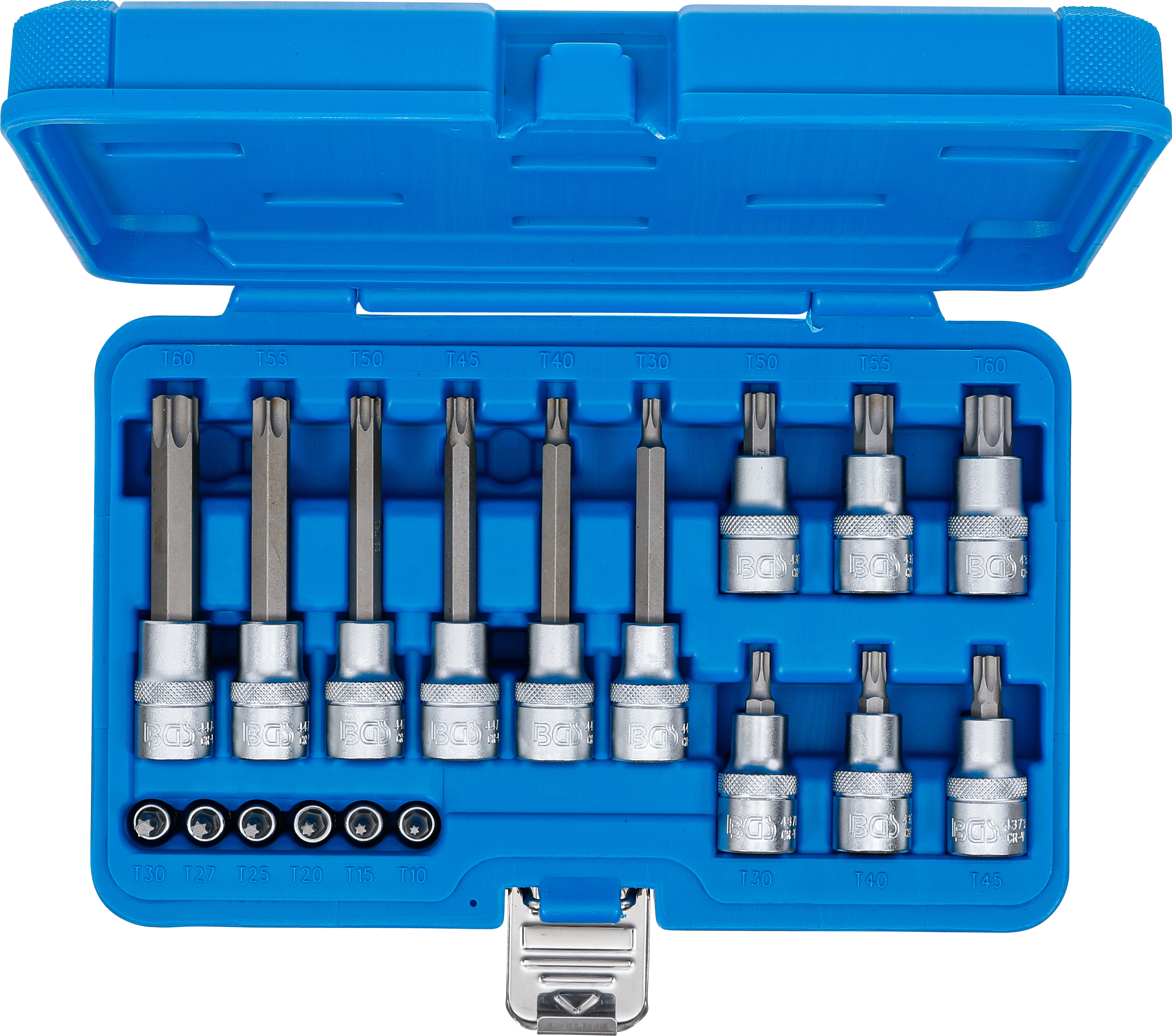 BGS Bit-Einsatz-Satz | Antrieb Innenvierkant 6,3 mm (1/4") / 12,5 mm (1/2") | T-Profil (für Torx) | 18-tlg.