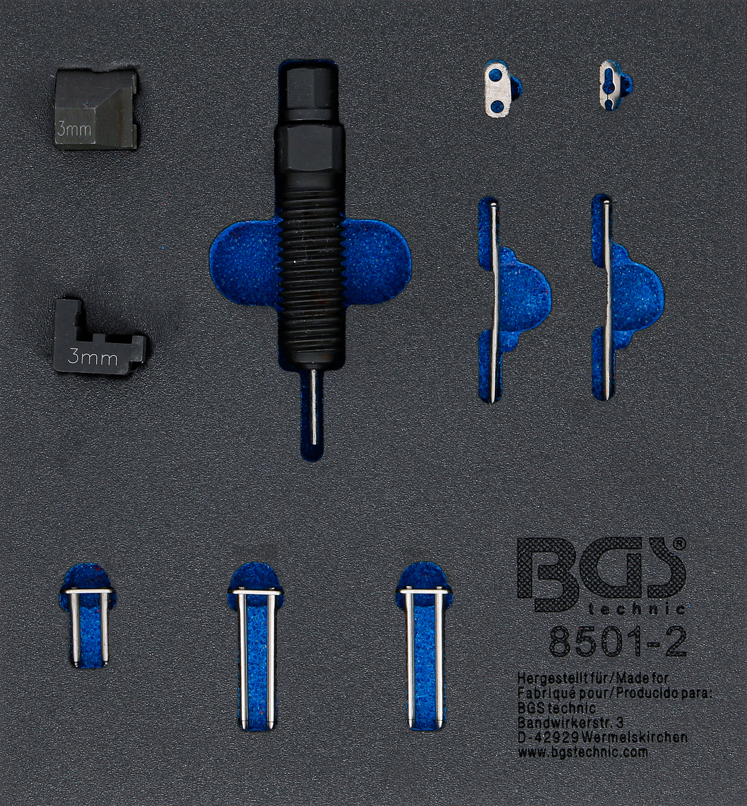 BGS Werkstattwageneinlage 1/6: Ergänzungssatz für Steuerketten-Nietgerät (Art. 8501) | geeignet für 3 mm Kettenbolzen