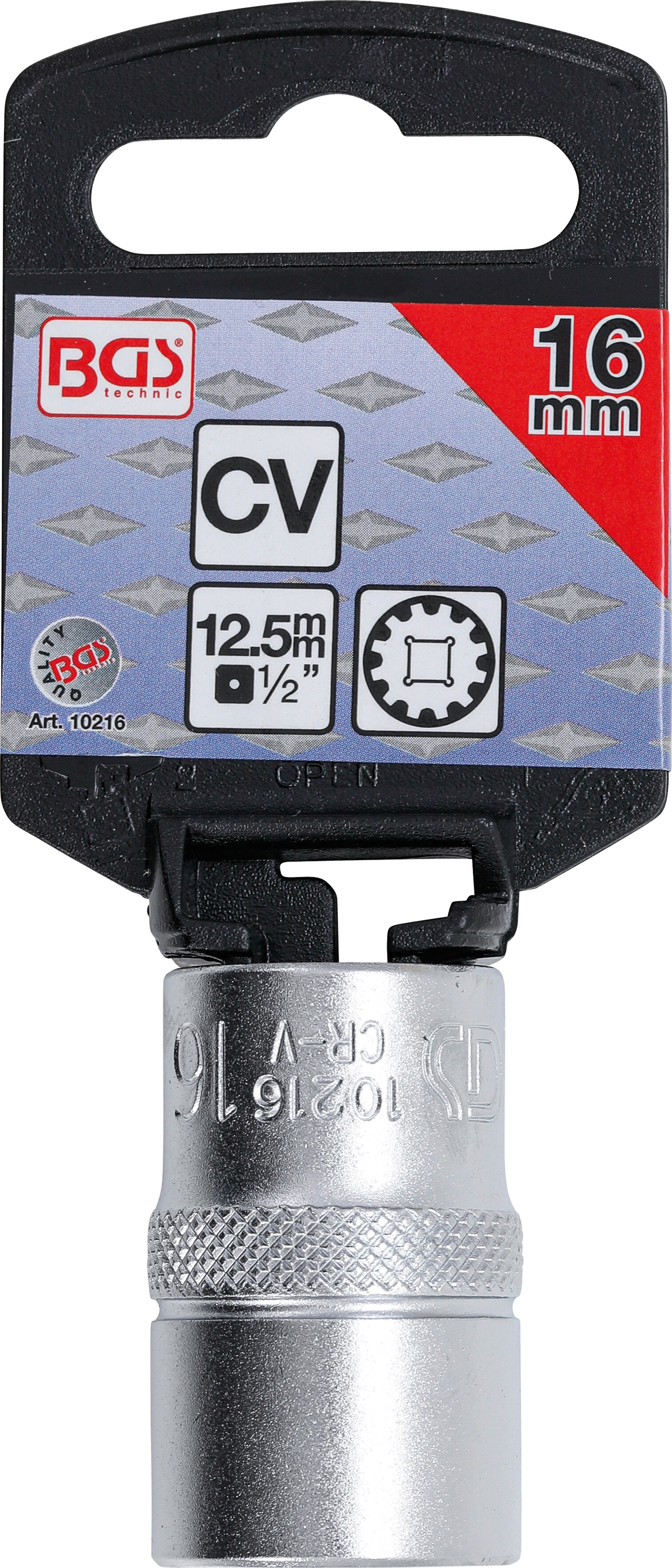 BGS Steckschlüssel-Einsatz Gear Lock | Antrieb Innenvierkant 12,5 mm (1/2") | SW 16 mm