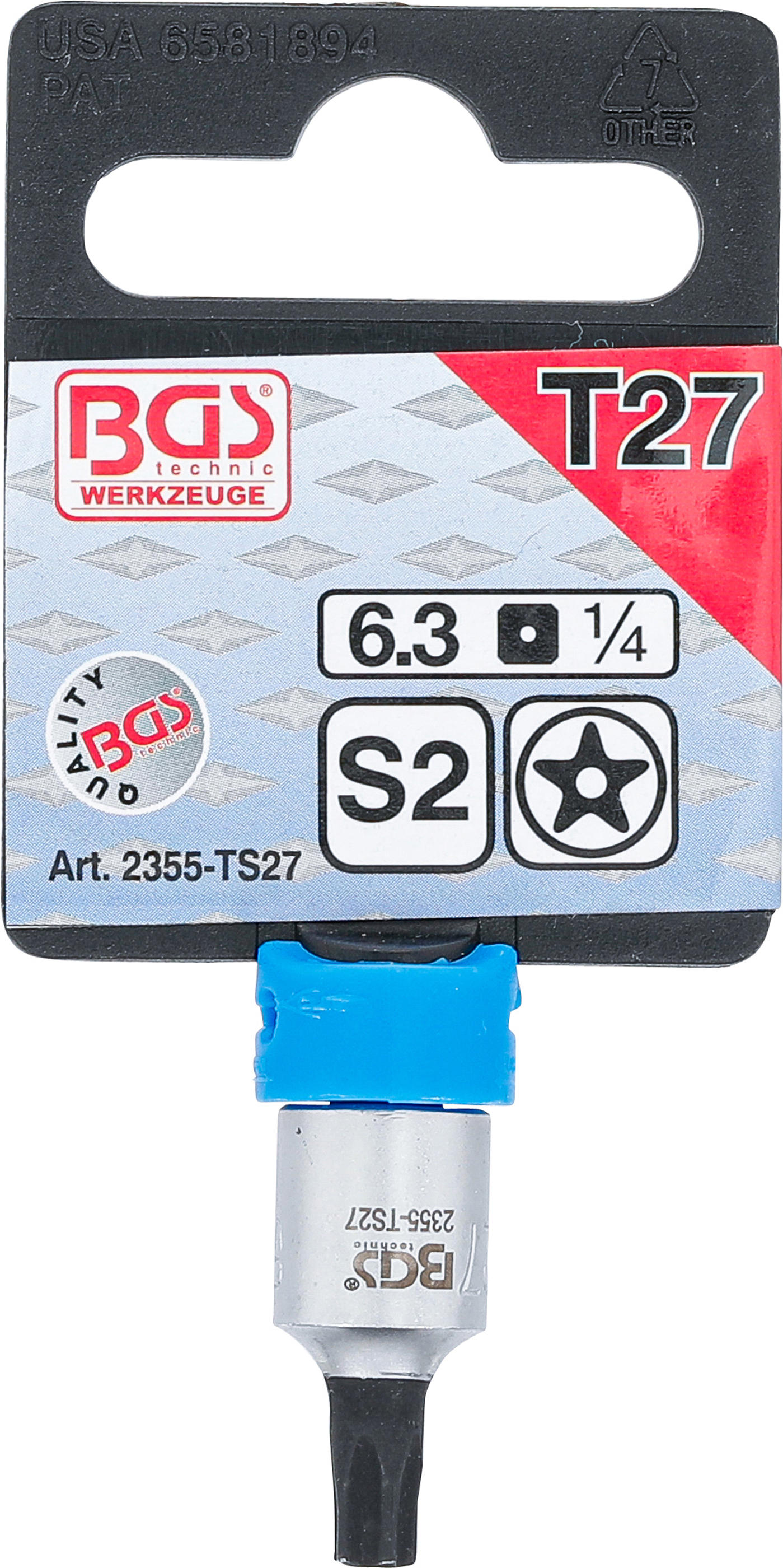 BGS Bit-Einsatz | Antrieb Innenvierkant 6,3 mm (1/4") | TS-Profil (für Torx Plus) mit Bohrung TS27
