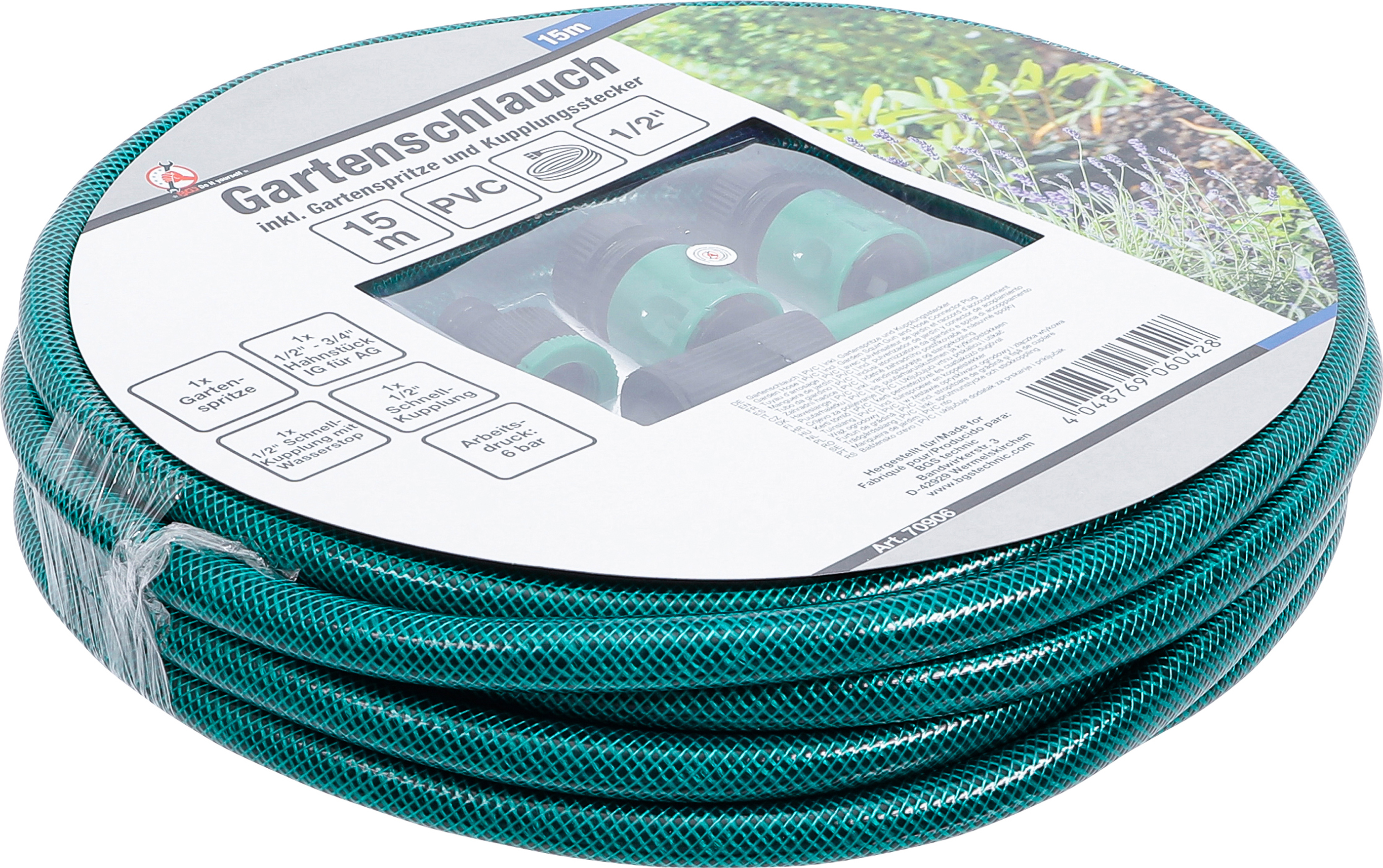 BGS Wasserschlauch | PVC | mit Wasserspritze und Schnellkupplungen | 15 m | 6-tlg.