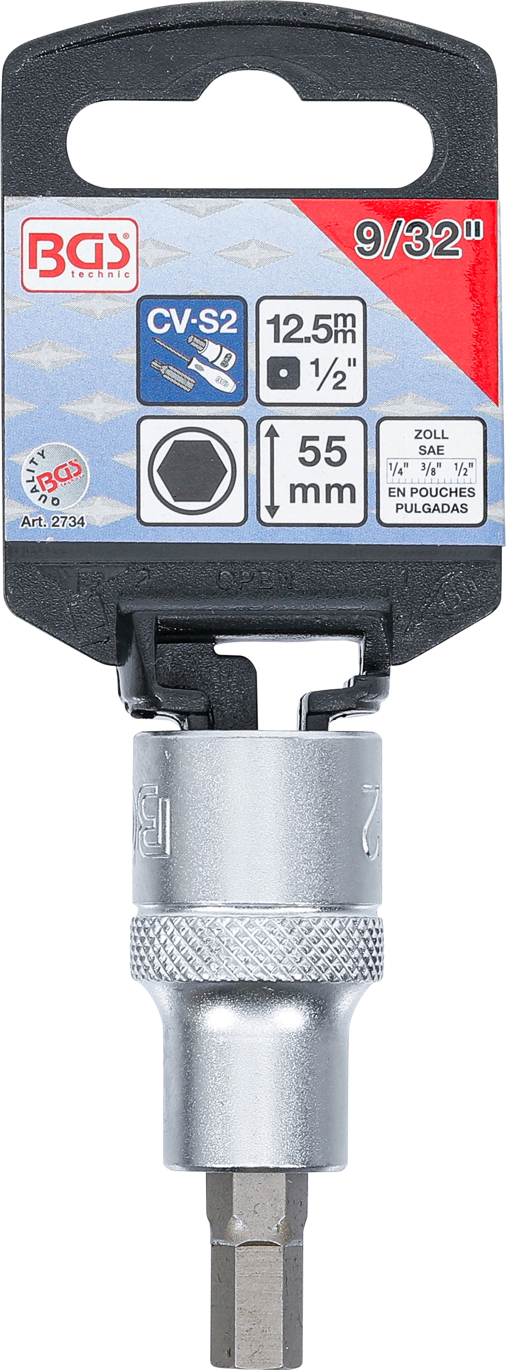 BGS Bit-Einsatz | Länge 55 mm | Antrieb Innenvierkant 12,5 mm (1/2") | Innensechskant 9/32"