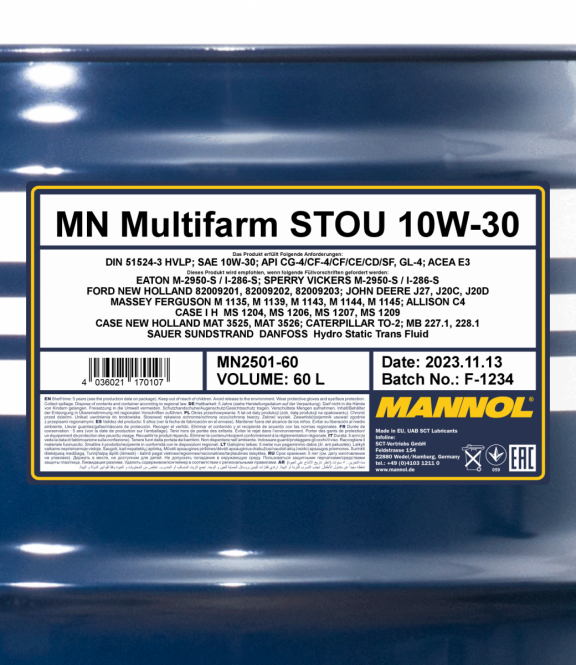 10W-30 Mannol 2501 Multifarm STOU 60 Liter