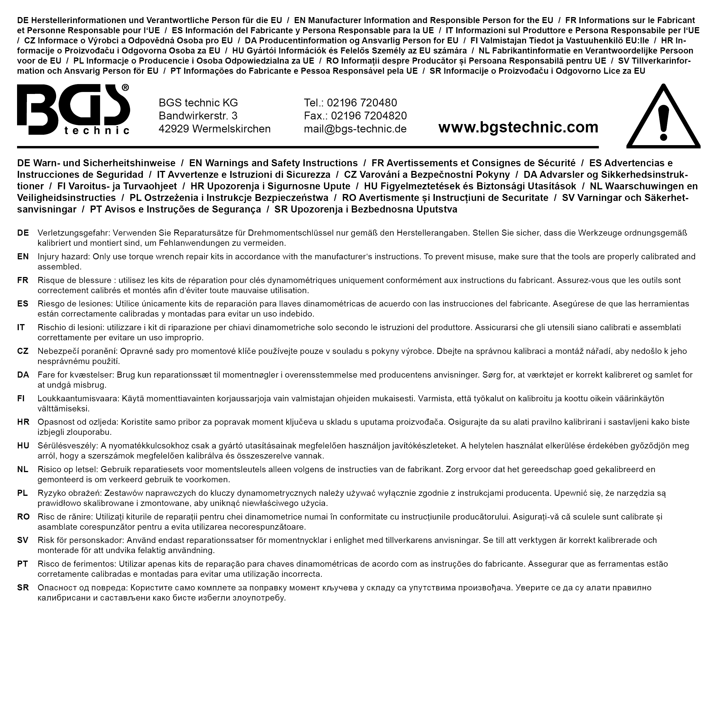 BGS Reparatursatz für Drehmomentschlüssel | für Art. 968, 990