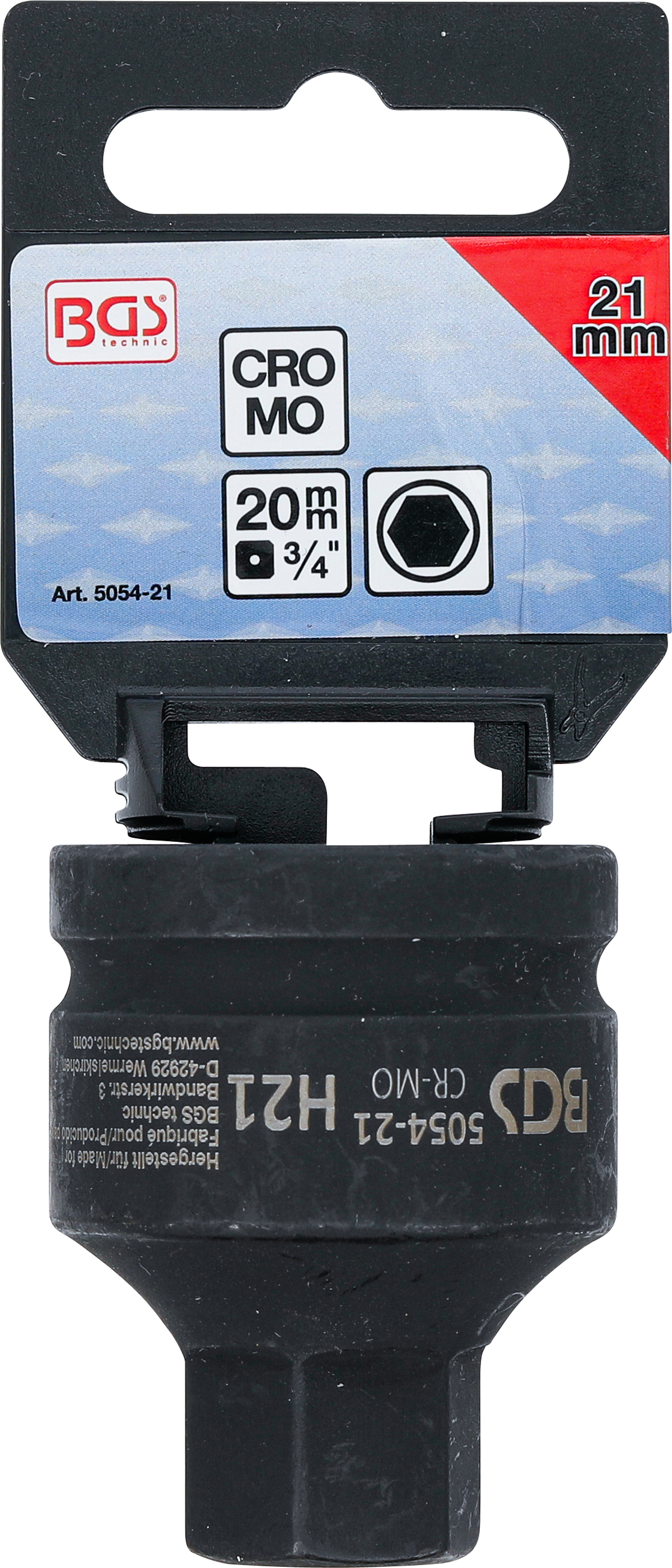 BGS Kraft-Bit-Einsatz | Länge 55 mm | Antrieb Innenvierkant 20 mm (3/4") | Innensechskant 21 mm