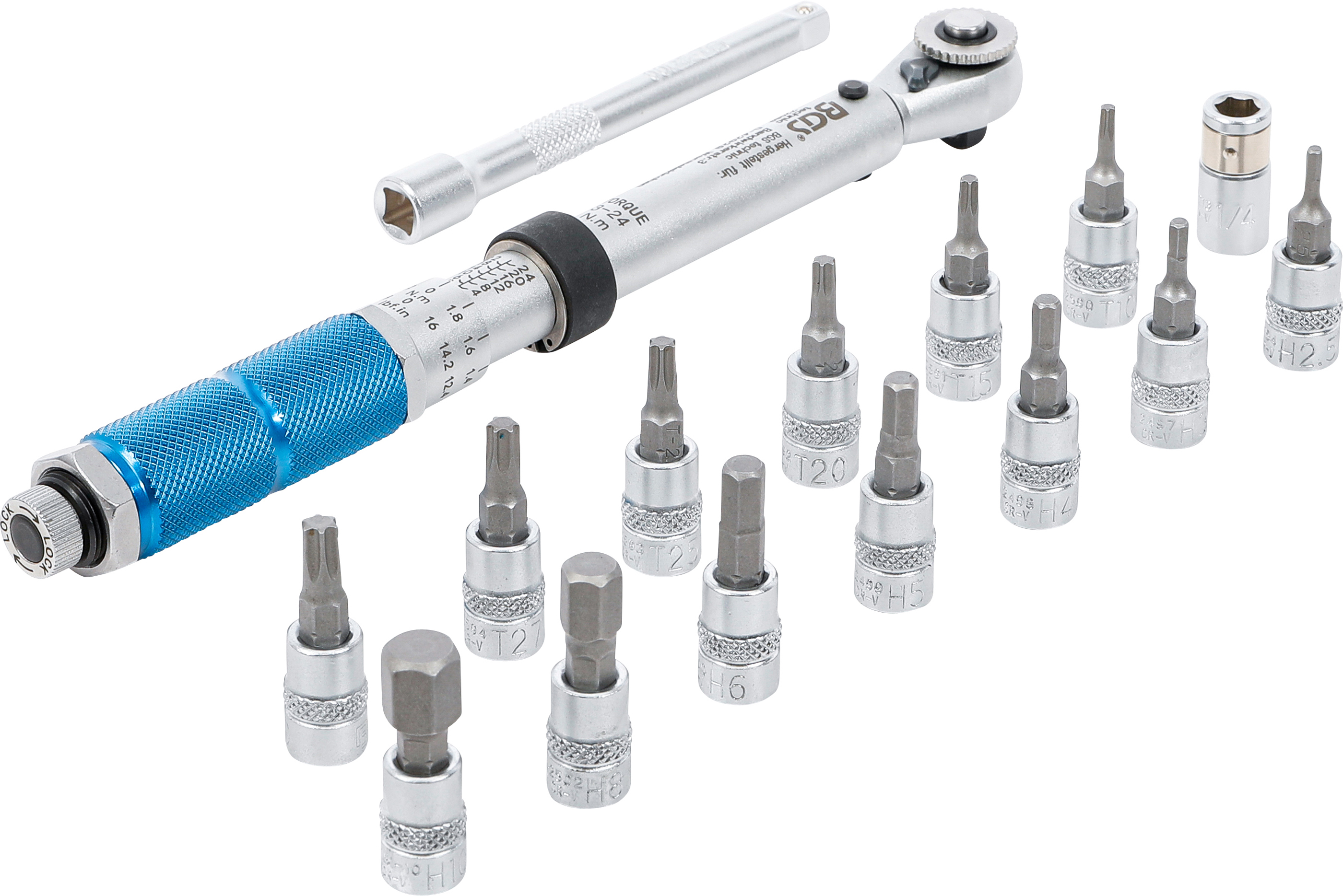 BGS Drehmomentschlüssel-Satz | Abtrieb Außenvierkant 6,3 mm (1/4") | 3 - 24 Nm | 16-tlg.