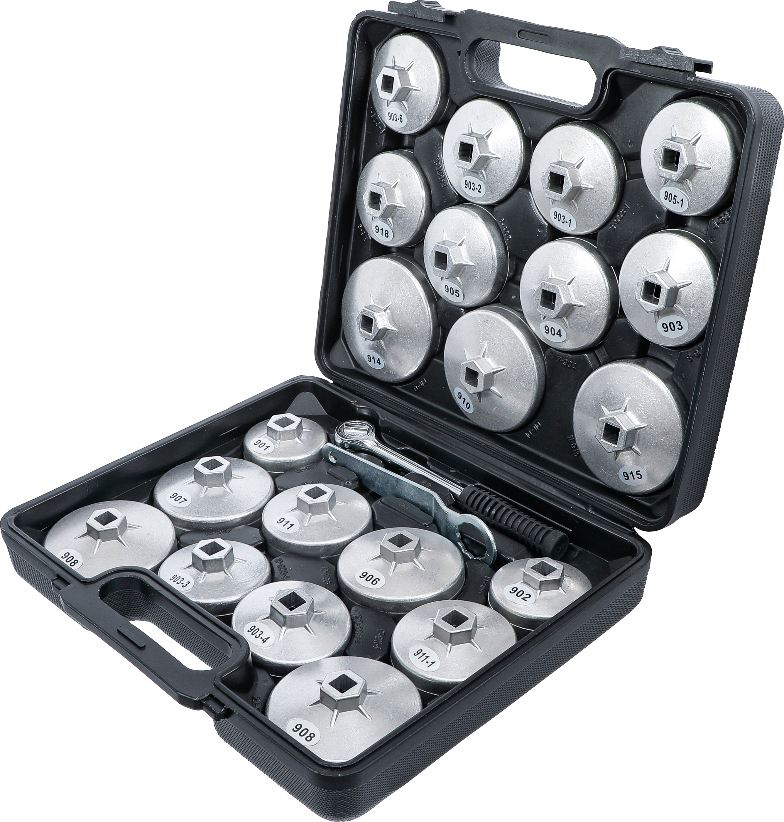 BGS Ölfilterschlüssel-Satz | Aluminium-Druckguss | Antrieb Innenvierkant 12,5 mm (1/2") | 23-tlg.