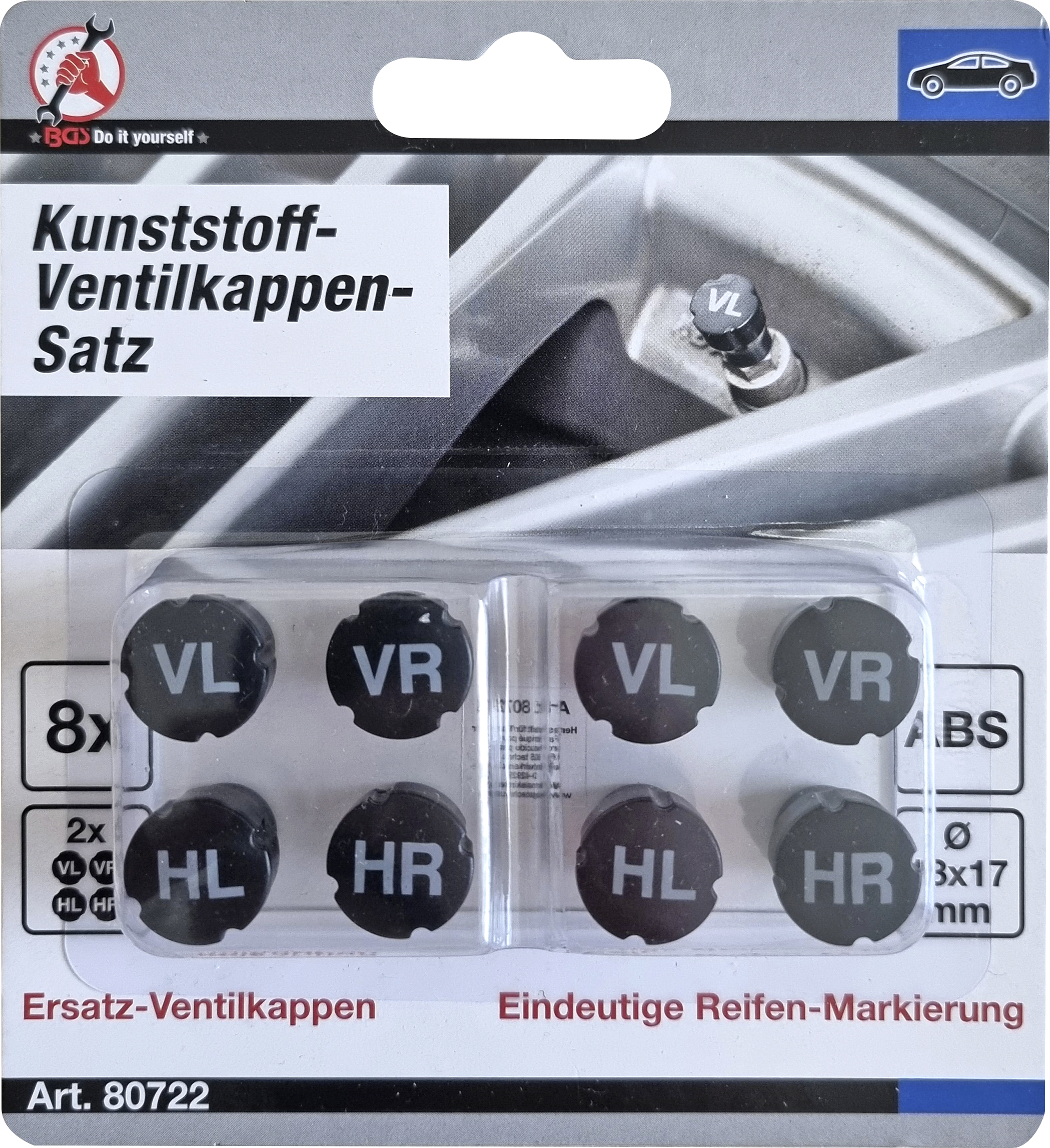 BGS Kunststoff-Ventilkappen-Satz | zur Reifenmarkierung | 8-tlg.