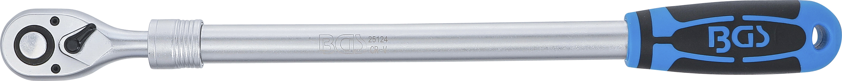 BGS Umschaltknarre, ausziehbar | extra lang | Abtrieb Außenvierkant 12,5 mm (1/2") | 455 - 595 mm