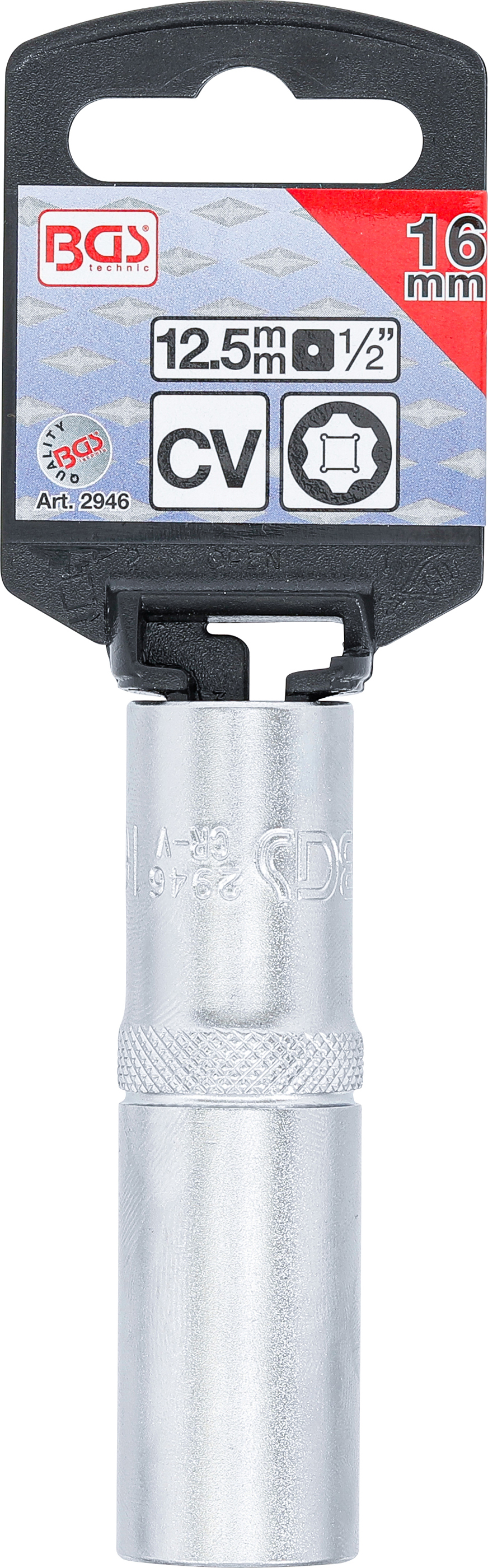 BGS Steckschlüssel-Einsatz Super Lock, tief | Antrieb Innenvierkant 12,5 mm (1/2") | SW 16 mm