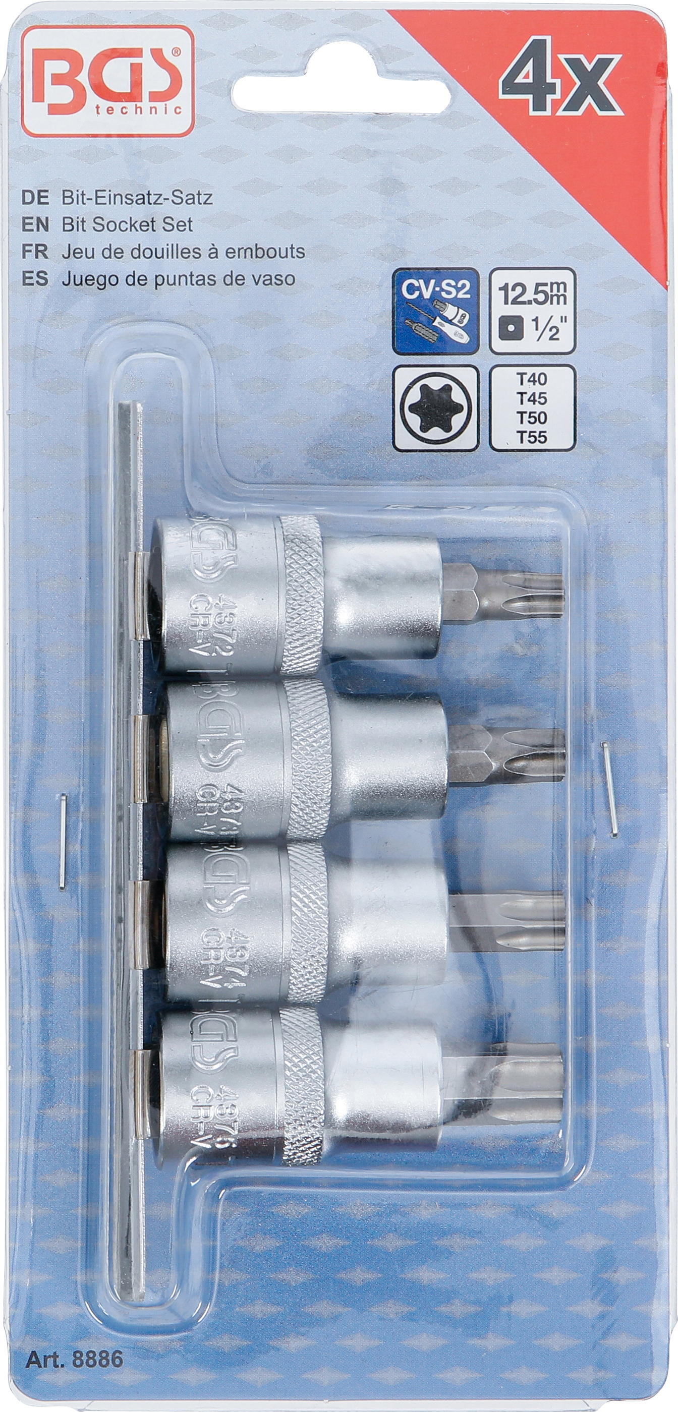 BGS Bit-Einsatz-Satz | Antrieb Innenvierkant 12,5 mm (1/2") | T-Profil (für Torx) T40 - T55 | 4-tlg.