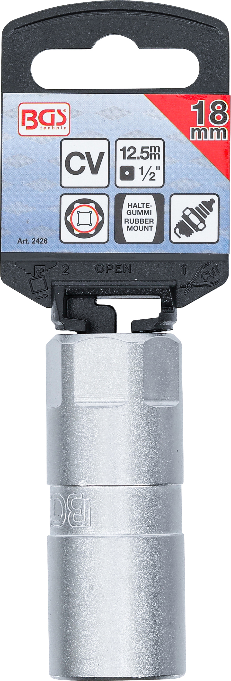 BGS Zündkerzen-Einsatz Sechskant | Antrieb Innenvierkant 12,5 mm (1/2") | SW 18 mm