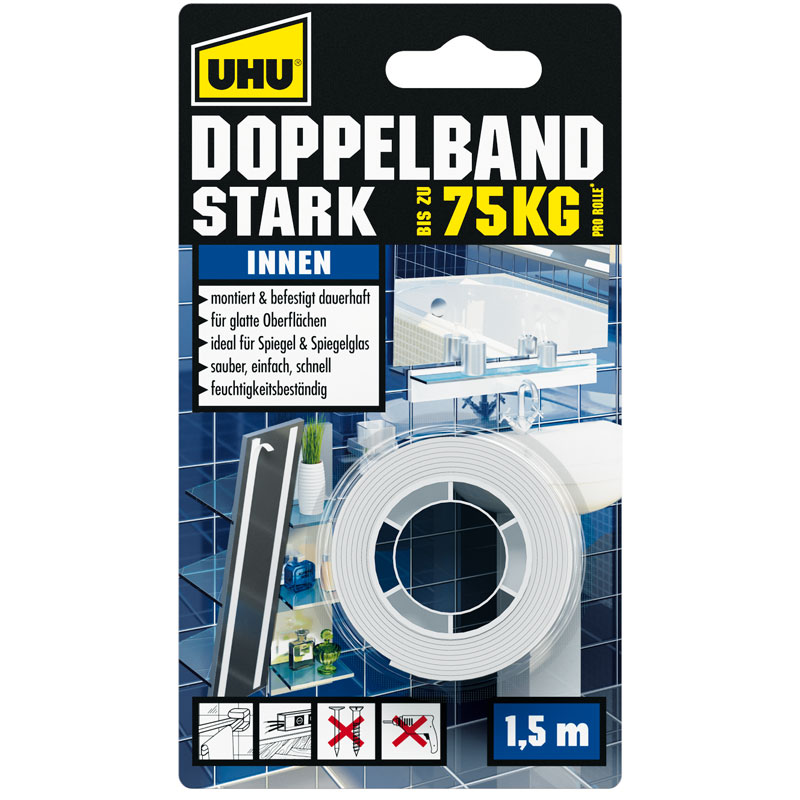 UHU Doppelband Stark doppelseitiges Klebeband bis zu 75 kg pro Rolle 1,5 Meter