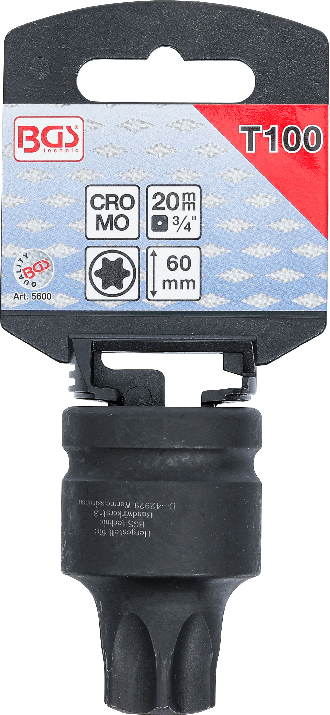 BGS Kraft-Bit-Einsatz | Länge 60 mm | Antrieb Innenvierkant 20 mm (3/4") | T-Profil (für Torx) T100