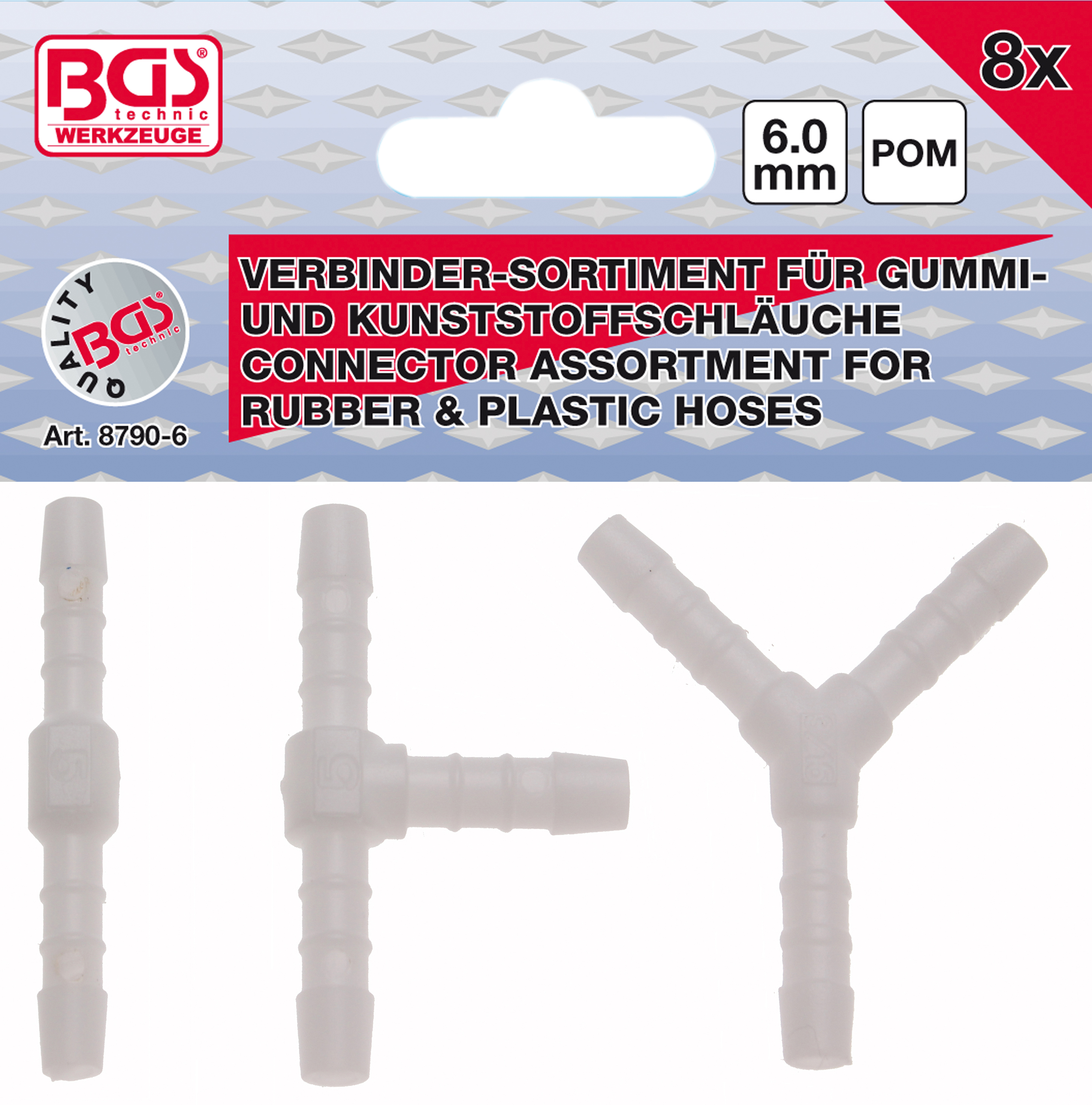 BGS Schlauchverbinder-Sortimente | kraftstoffbeständig | 6 mm | 8 tlg.