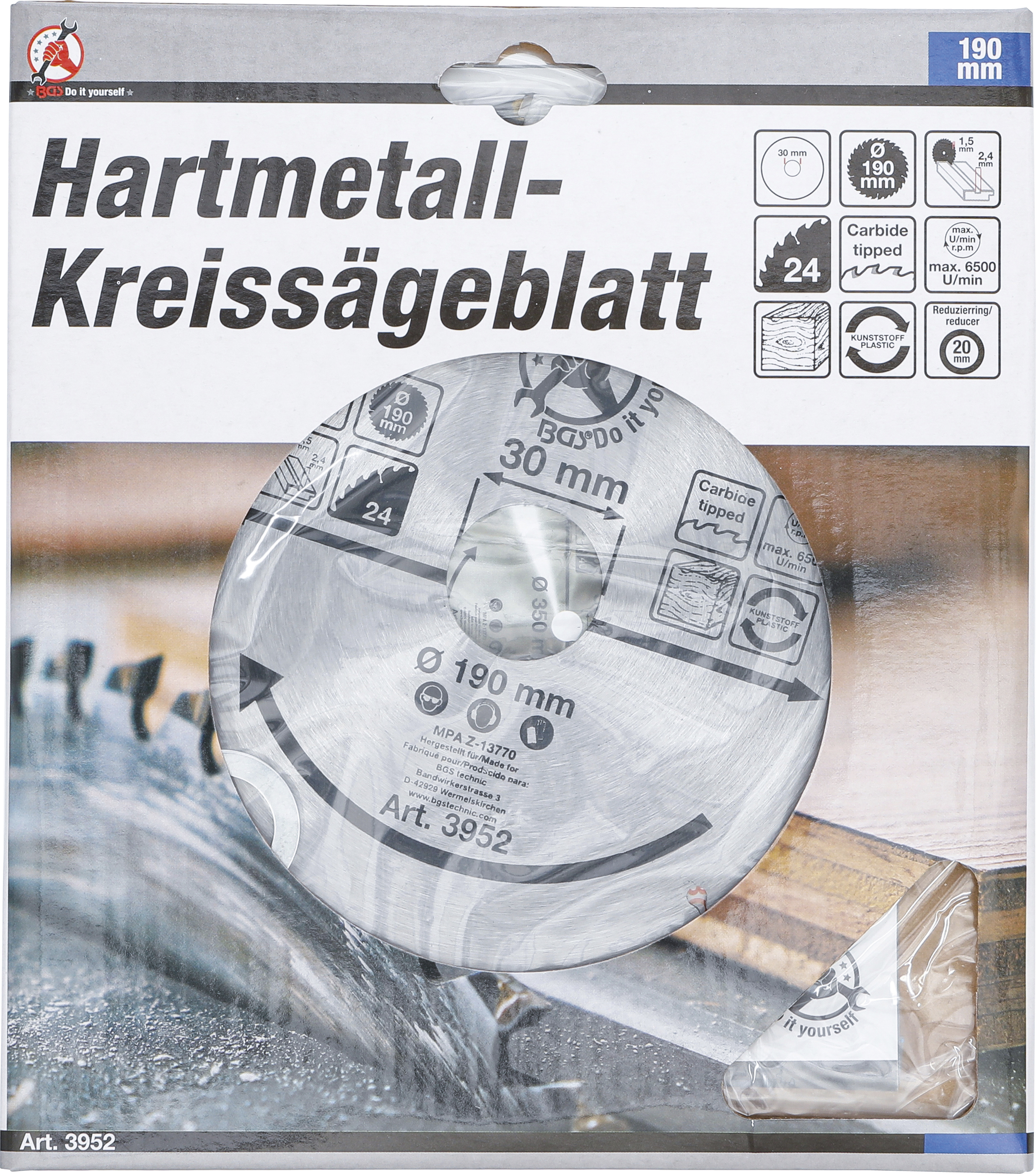 BGS Hartmetall-Kreissägeblatt | Ø 190 x 30 x 2,5 mm | 24 Zähne