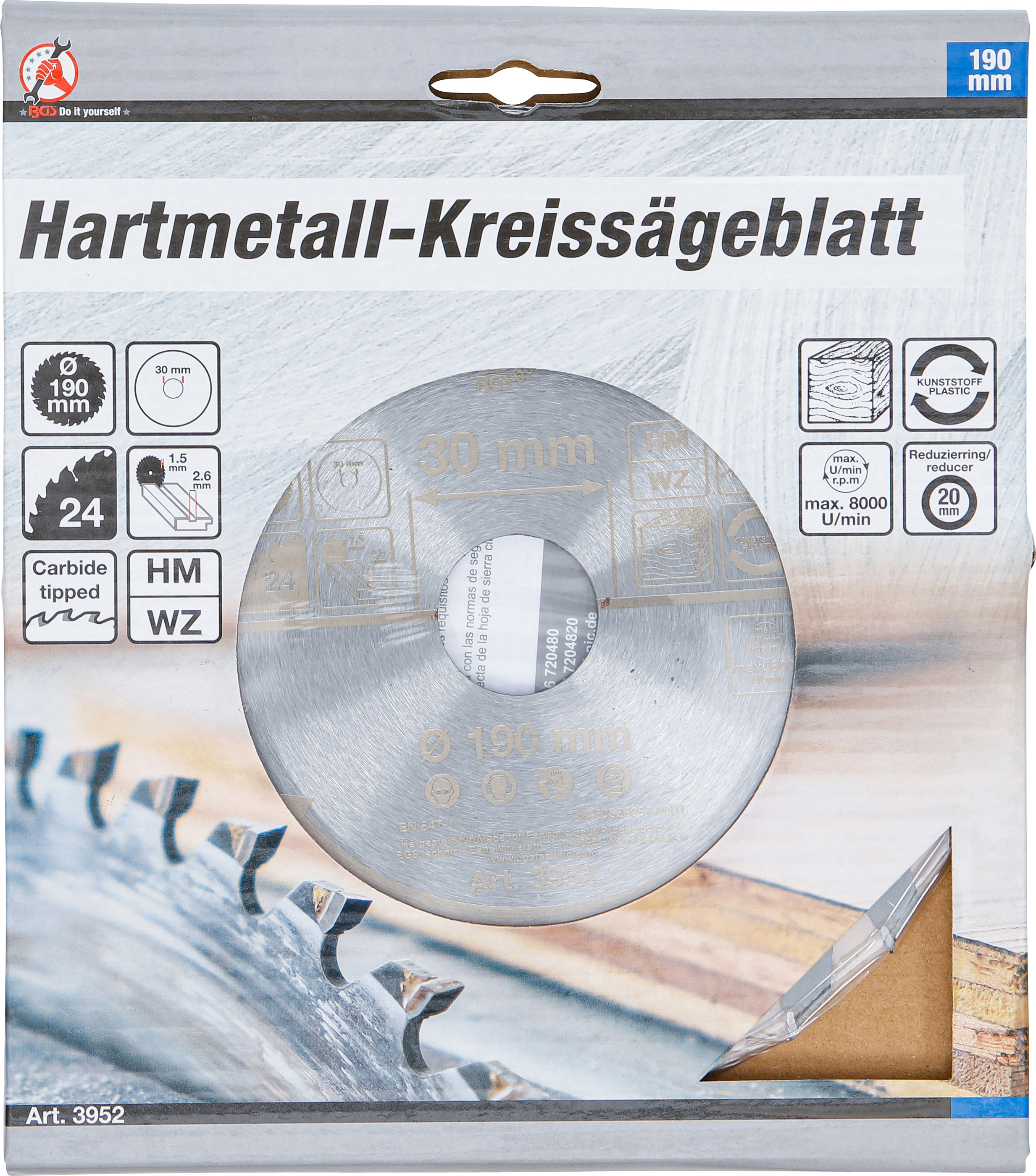 BGS Hartmetall-Kreissägeblatt | Ø 190 x 30 x 2,5 mm | 24 Zähne