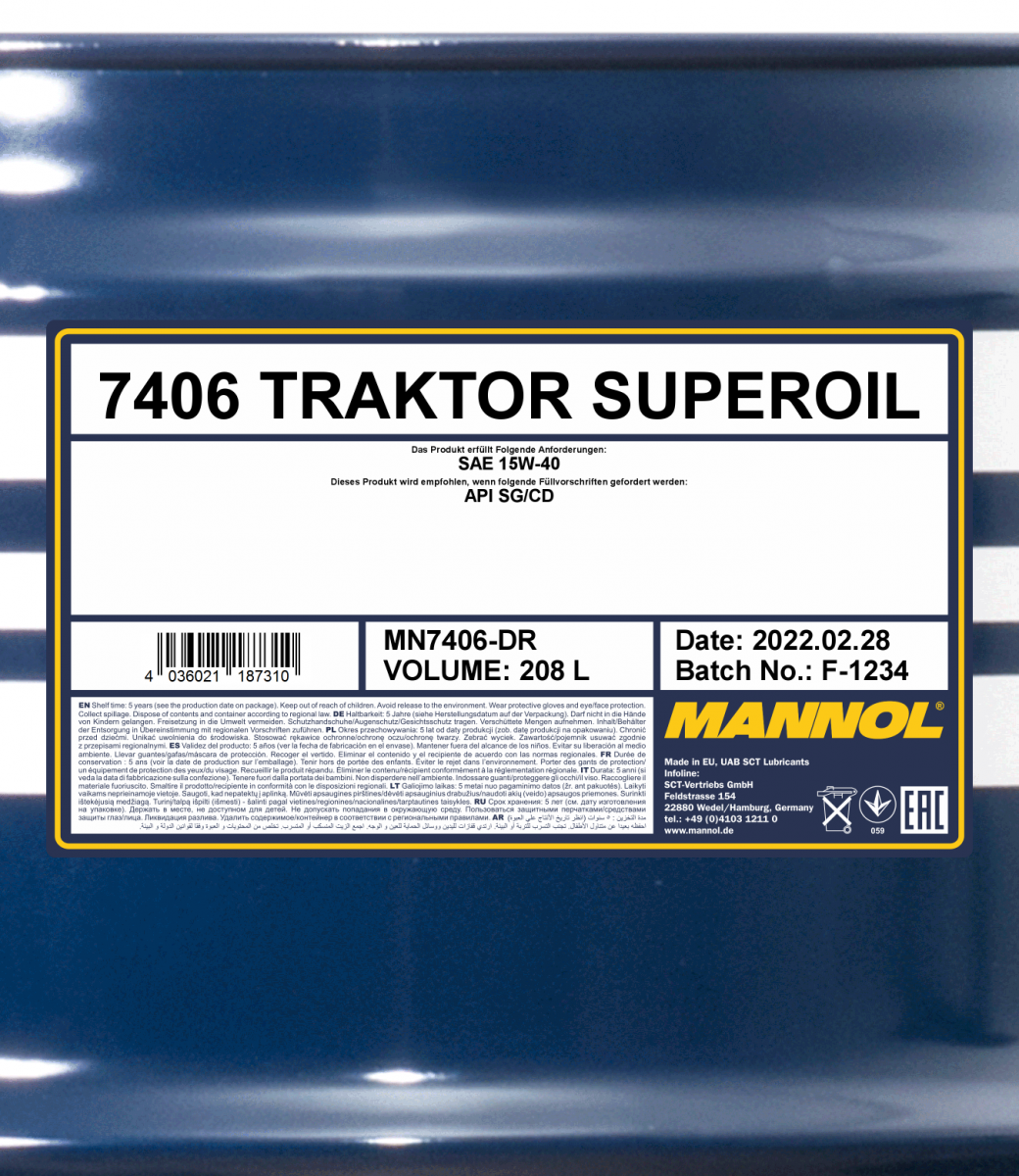 15W-40 Mannol 7406 Traktor Superoil Motoröl 208 Liter