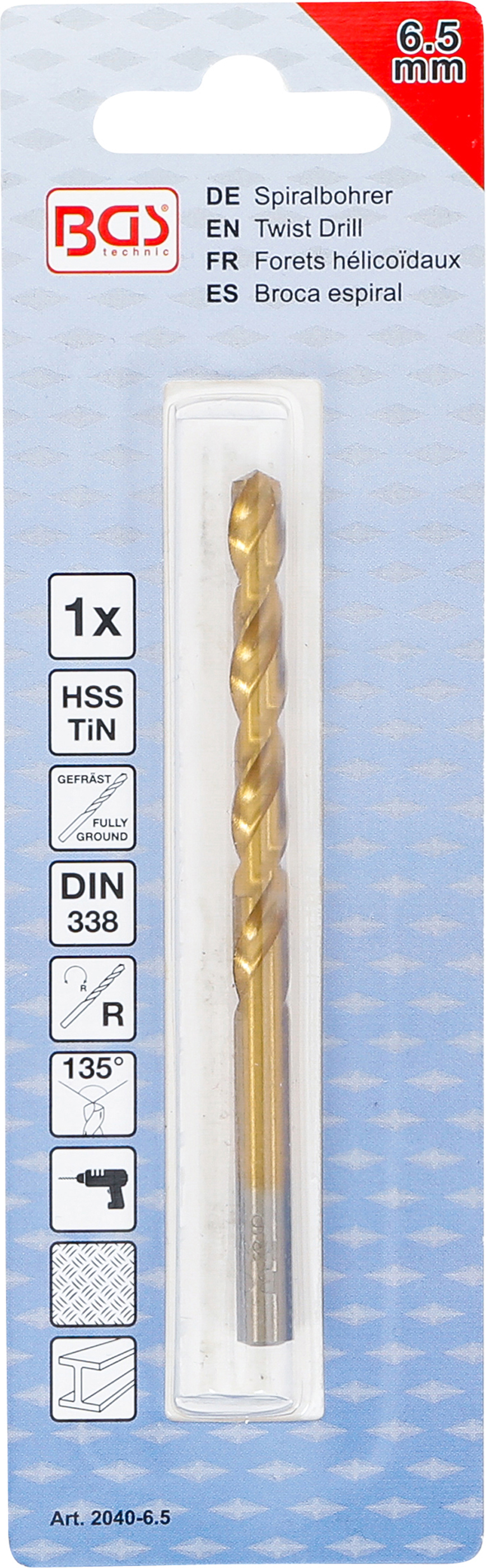 BGS Spiralbohrer | HSS-G | titan-nitriert | 6,5 mm