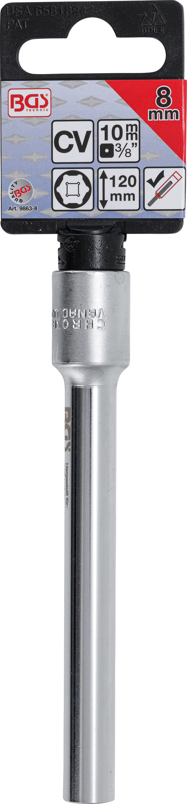 BGS Steckschlüssel-Einsatz Sechskant, extra tief | Antrieb Innenvierkant 10 mm (3/8") | 8 mm