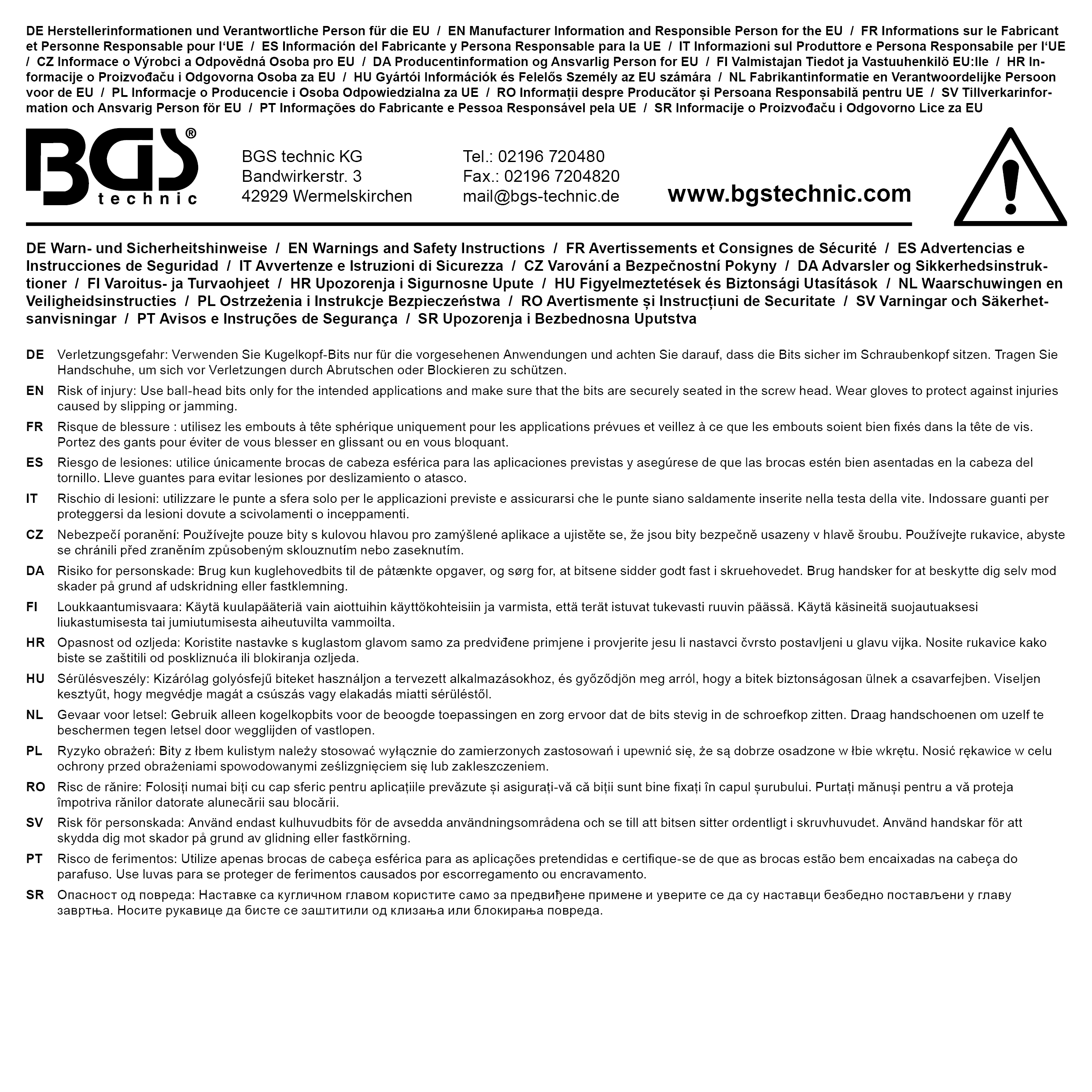 BGS Kraft-Bit-Einsatz | Länge 75 mm | Antrieb Innenvierkant 12,5 mm (1/2") | Innensechskant mit Kugelkopf 10 mm