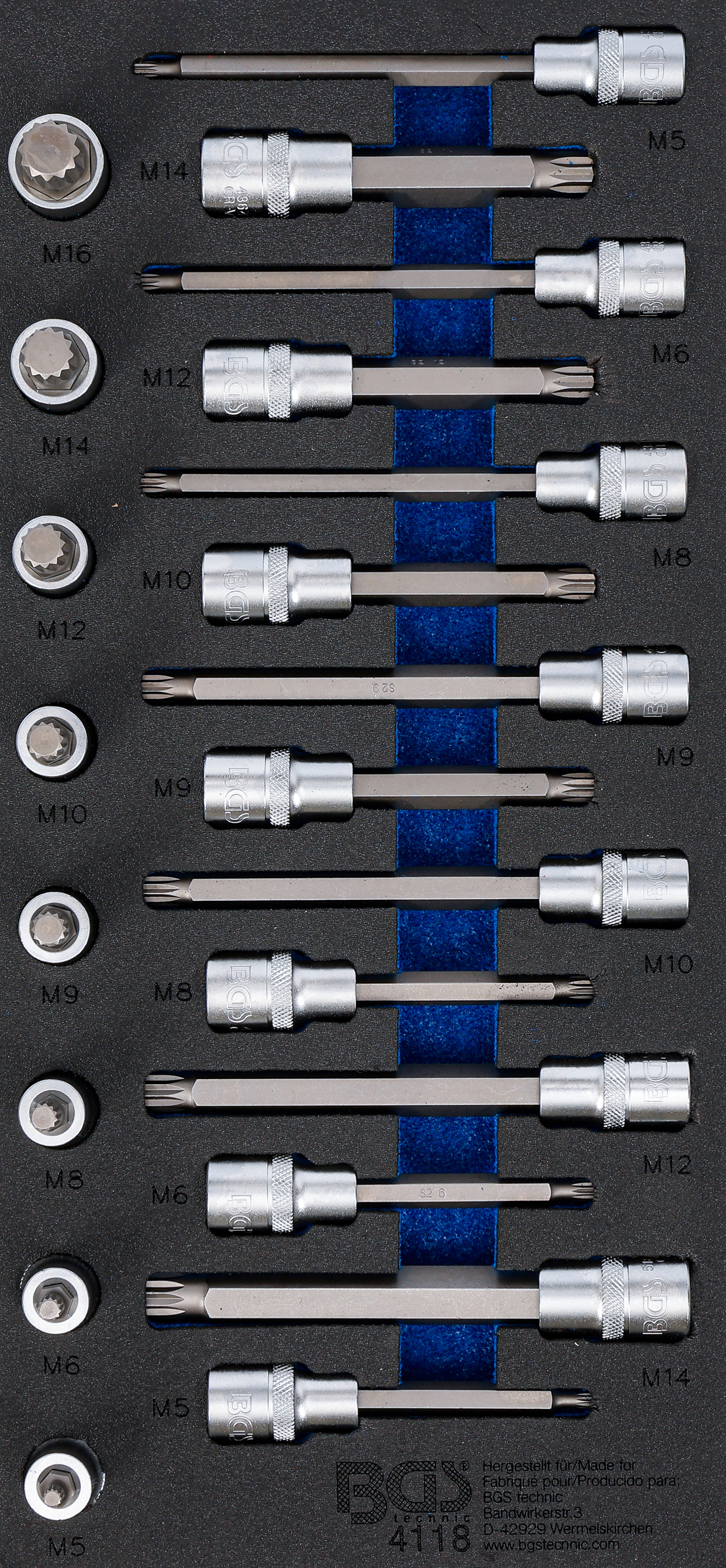 BGS Werkstattwageneinlage 1/3: Bit-Einsatz-Satz | Antrieb Innenvierkant 12,5 mm (1/2") | Innenvielzahn (für XZN) | 22-tlg.