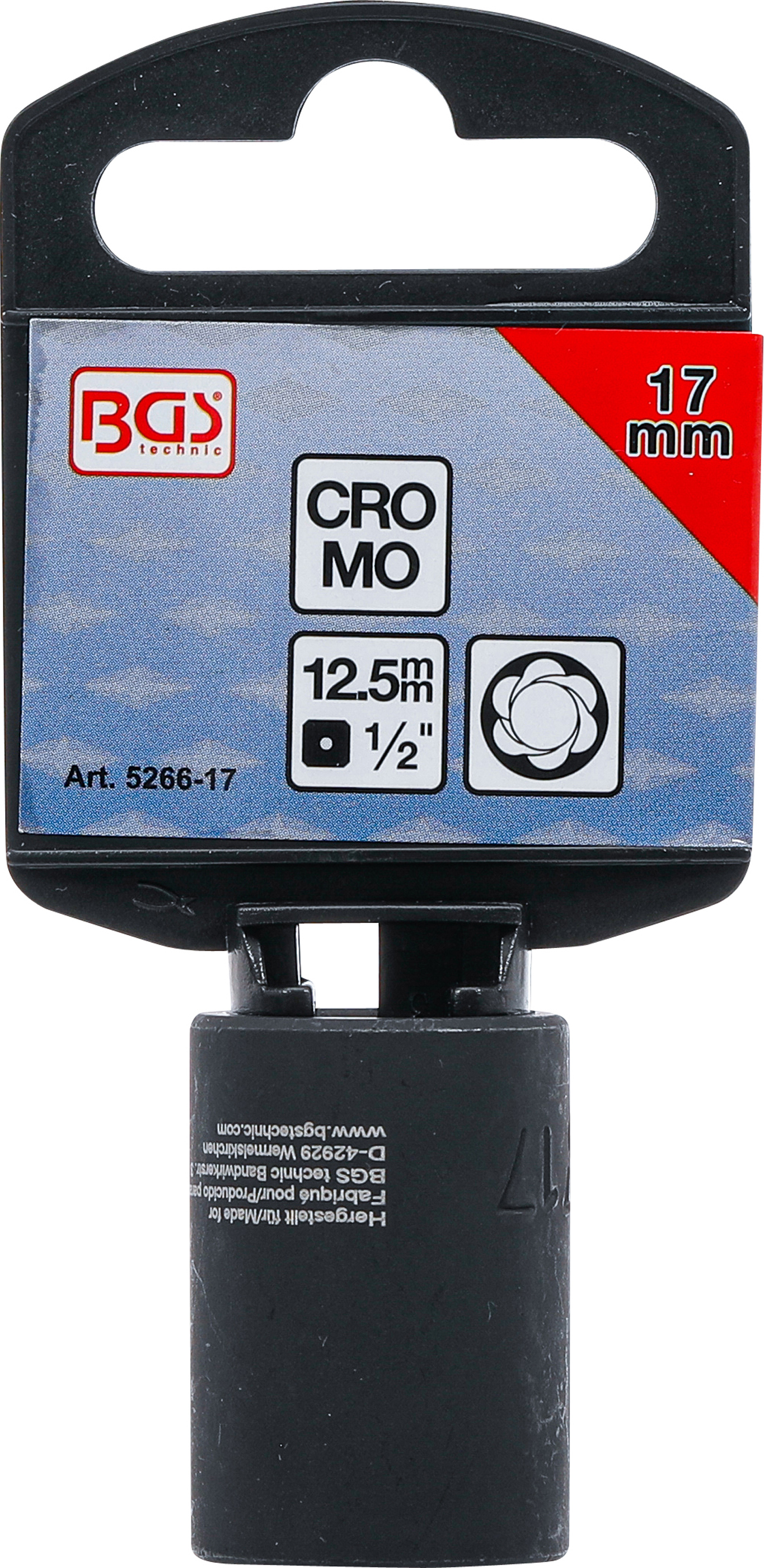 BGS Spiral-Profil-Steckschlüssel-Einsatz / Schraubenausdreher | Antrieb Innenvierkant 12,5 mm (1/2") | SW 17 mm