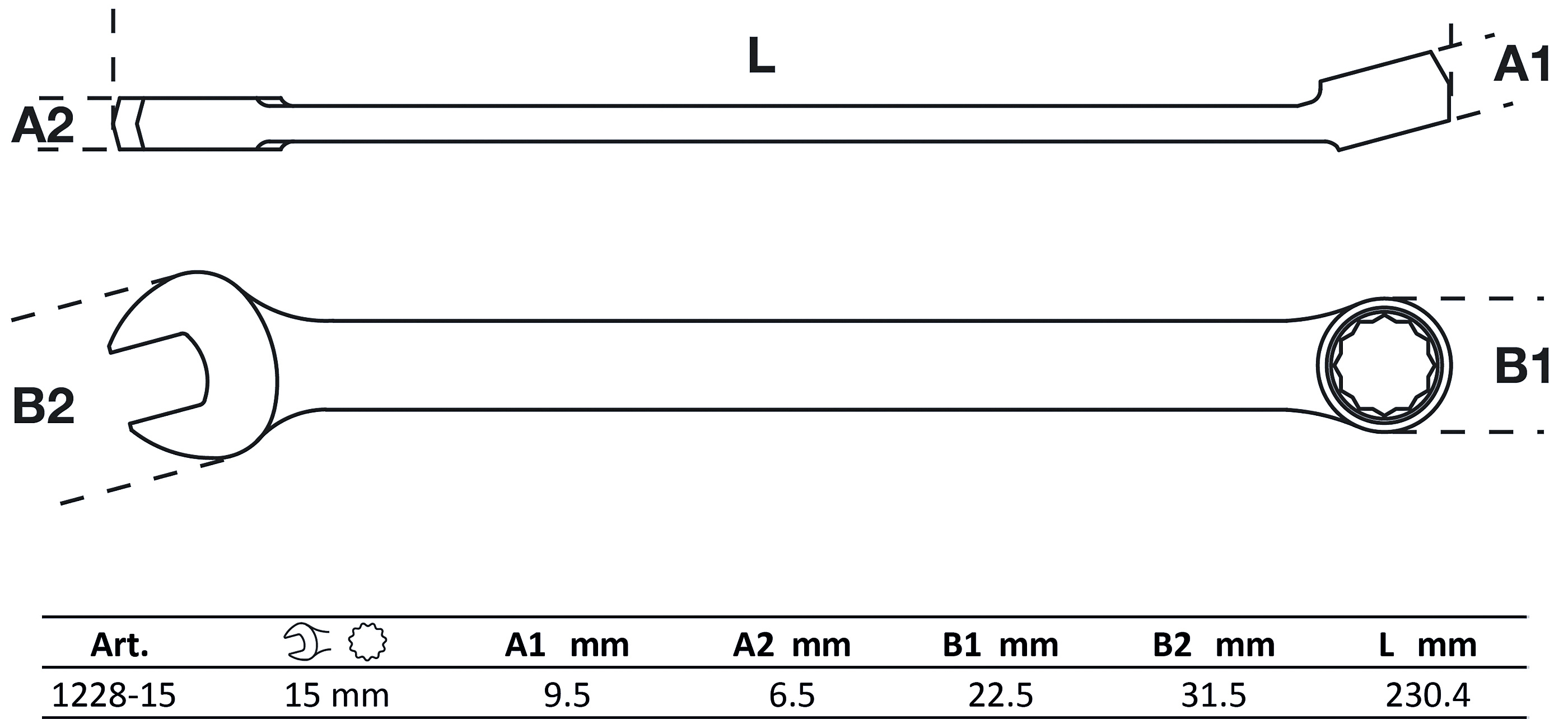 BGS Maul-Ringschlüssel | extra lang | SW 15 mm