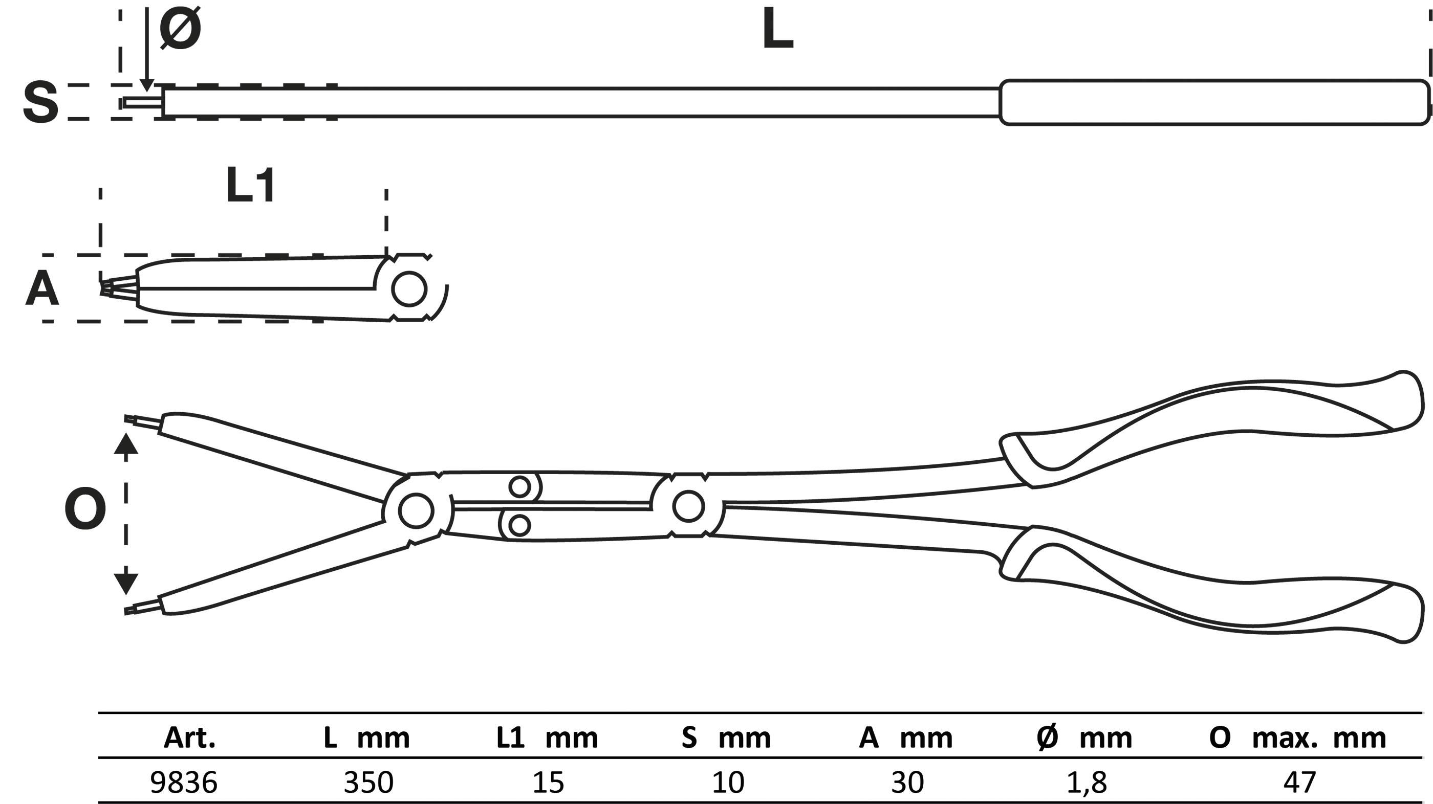 BGS Werkstattwageneinlage 1/3: Doppelgelenk-Sprengringzangen-Satz | auswechselbare Spitzen | 345 mm