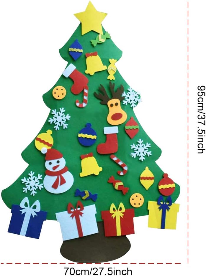 GOODGDN Filz Weihnachtsbaum, Filz Weihnachtsbaum Set mit Ornamente für Kinder, Neujahr Tür Wandbehang Dekorationen 95cm DIY Weihnachtsbaum Dekoration 