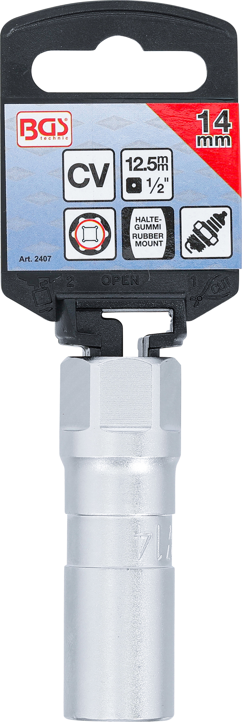 BGS Zündkerzen-Einsatz Sechskant | Antrieb Innenvierkant 12,5 mm (1/2") | SW 14 mm