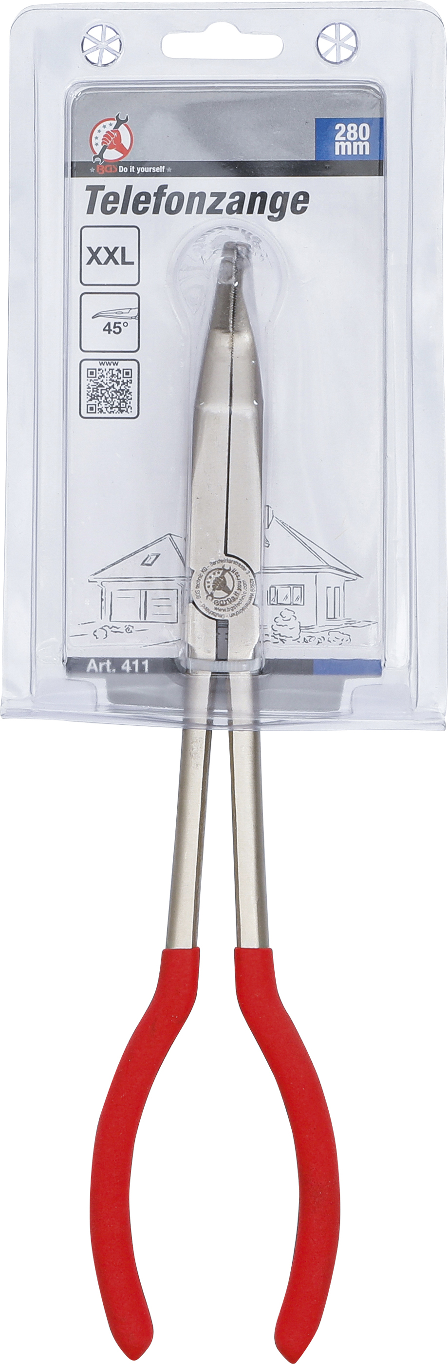 BGS Telefonzange | extra lang | 45° gebogen | 280 mm