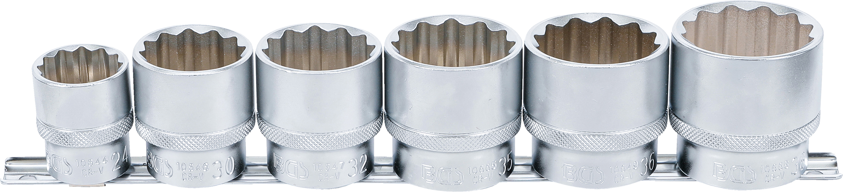 BGS Steckschlüssel-Einsatz-Satz, Zwölfkant | Antrieb Innenvierkant 12,5 mm (1/2") | SW 24 - 38 mm | 6-tlg.