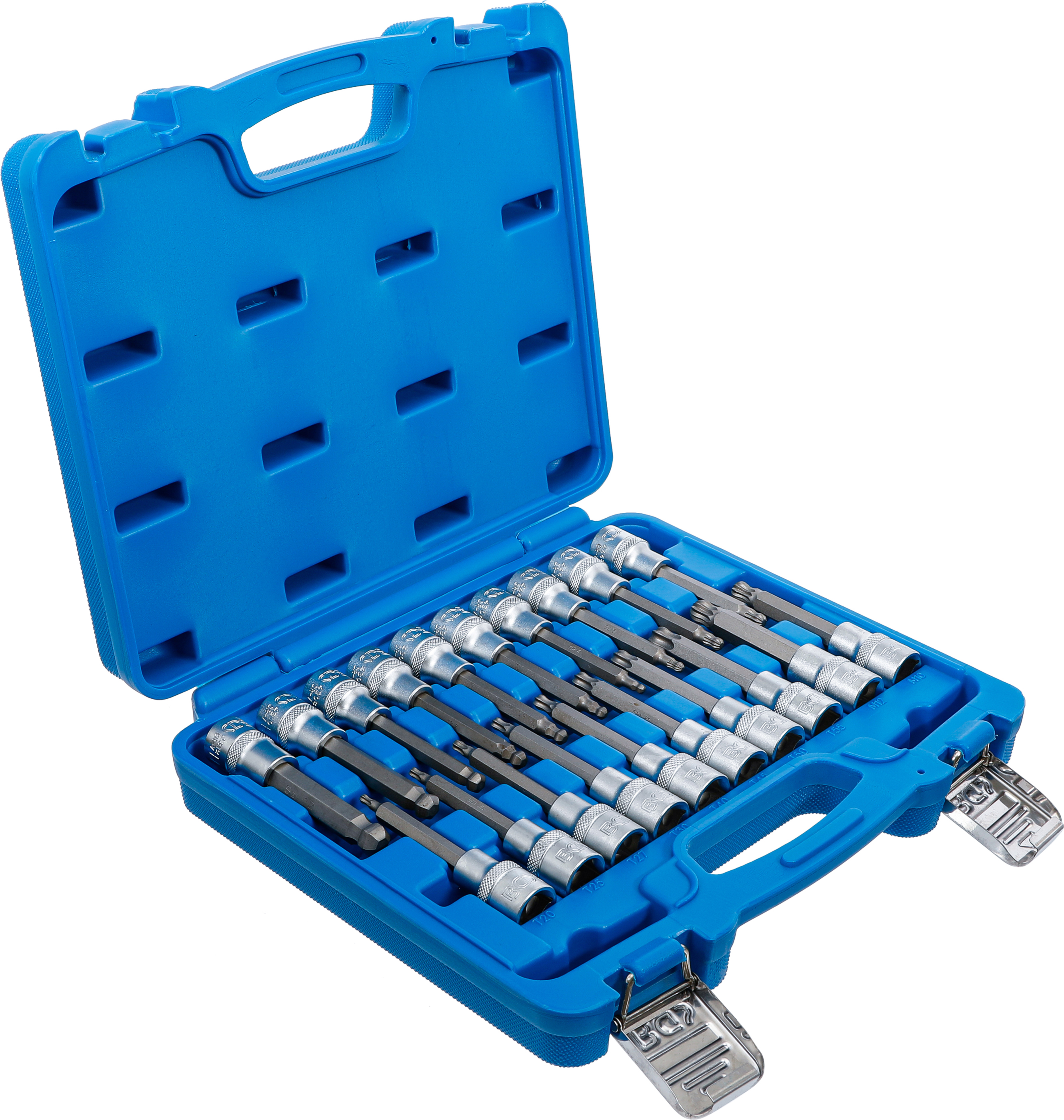 BGS Bit-Einsatz-Satz | Antrieb Innenvierkant 12,5 mm (1/2") | Innensechskant, T-Profil (für Torx), Innenvielzahn (für XZN) mit Kugelkopf | 20-tlg.