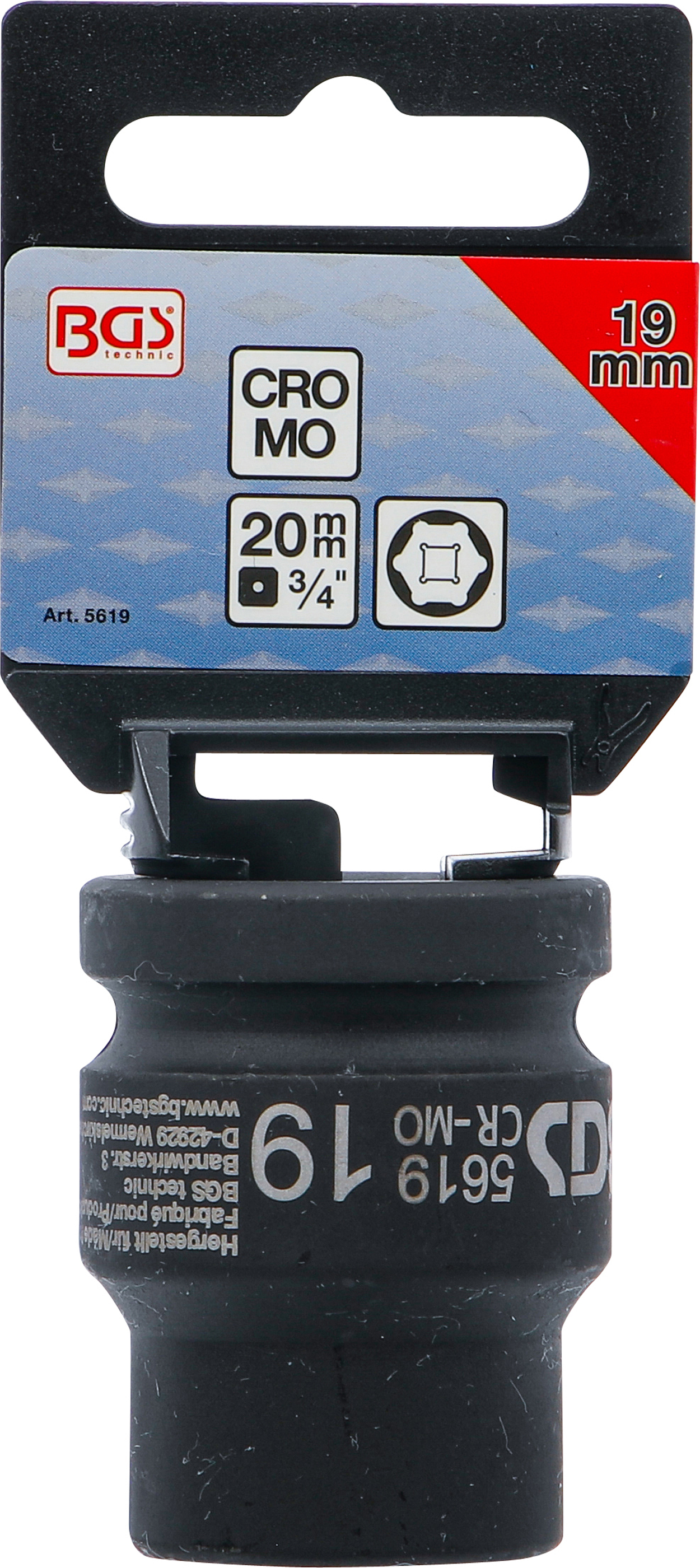 BGS Kraft-Steckschlüssel-Einsatz Sechskant | Antrieb Innenvierkant 20 mm (3/4") | SW 19 mm