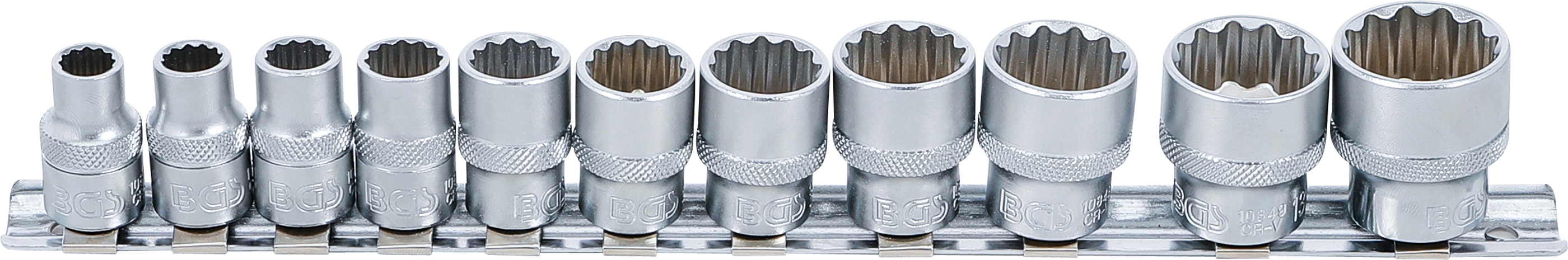 BGS Steckschlüssel-Einsatz-Satz, Zwölfkant | Antrieb Innenvierkant 10 mm (3/8") | Zollgrößen | 11-tlg.