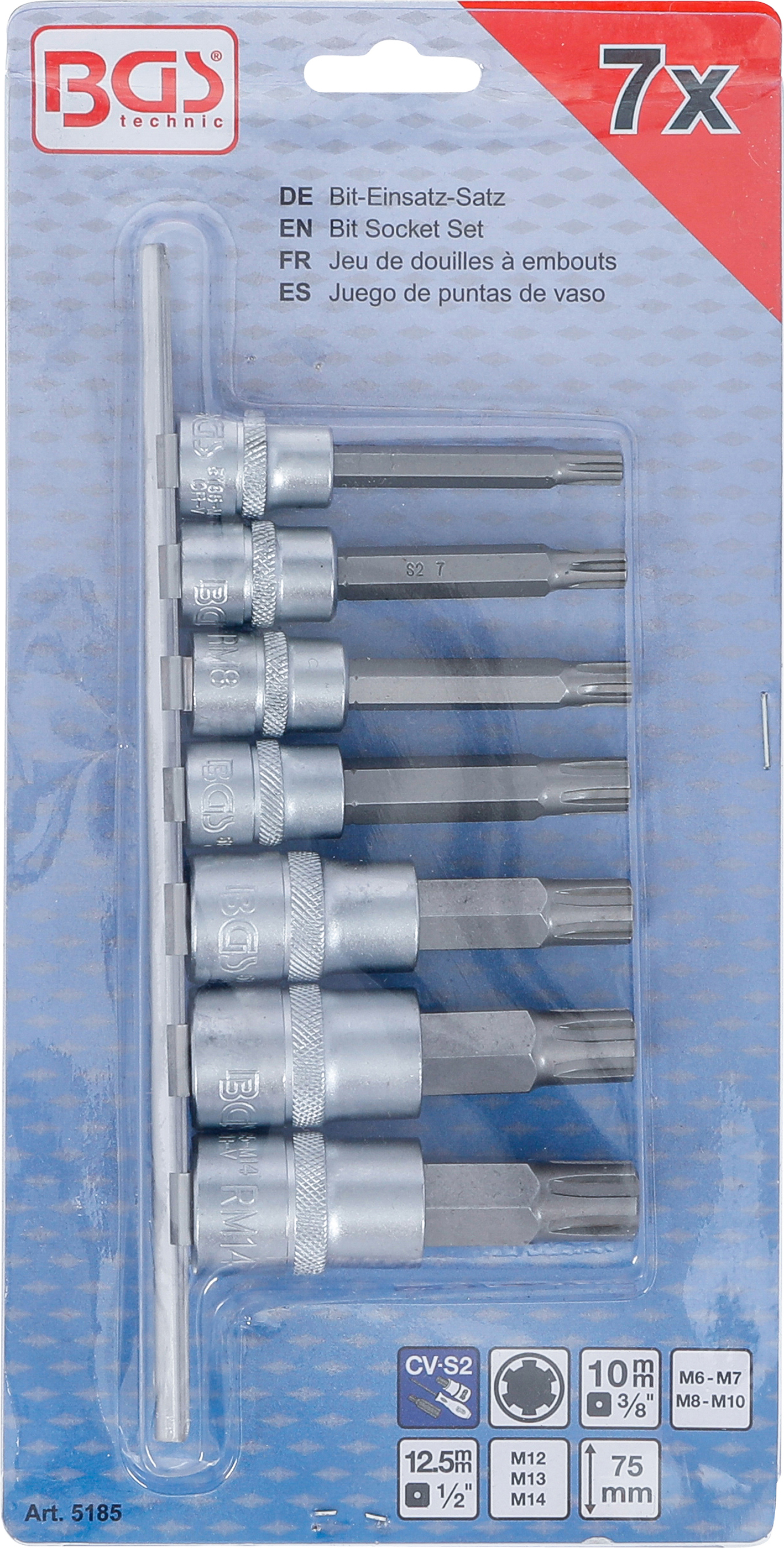 BGS Bit-Einsatz-Satz | Antrieb Innenvierkant 10 mm (3/8") / 12,5 mm (1/2") | Keil-Profil (für RIBE) M6 - M14 | 7-tlg.