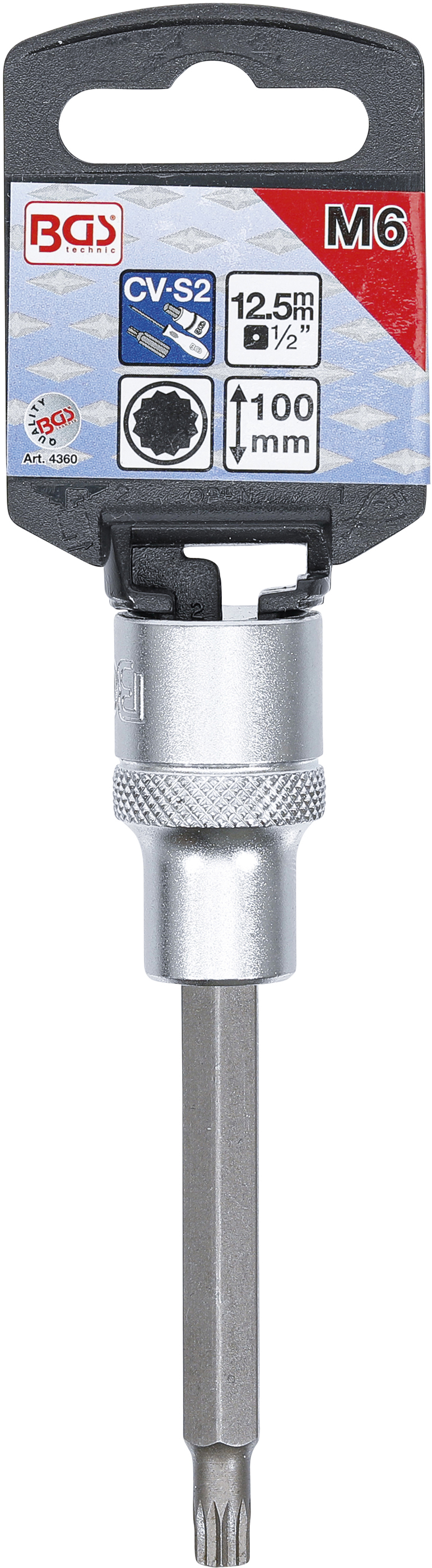 BGS Bit-Einsatz | Länge 100 mm | Antrieb Innenvierkant 12,5 mm (1/2") | Innenvielzahn (für XZN) M6