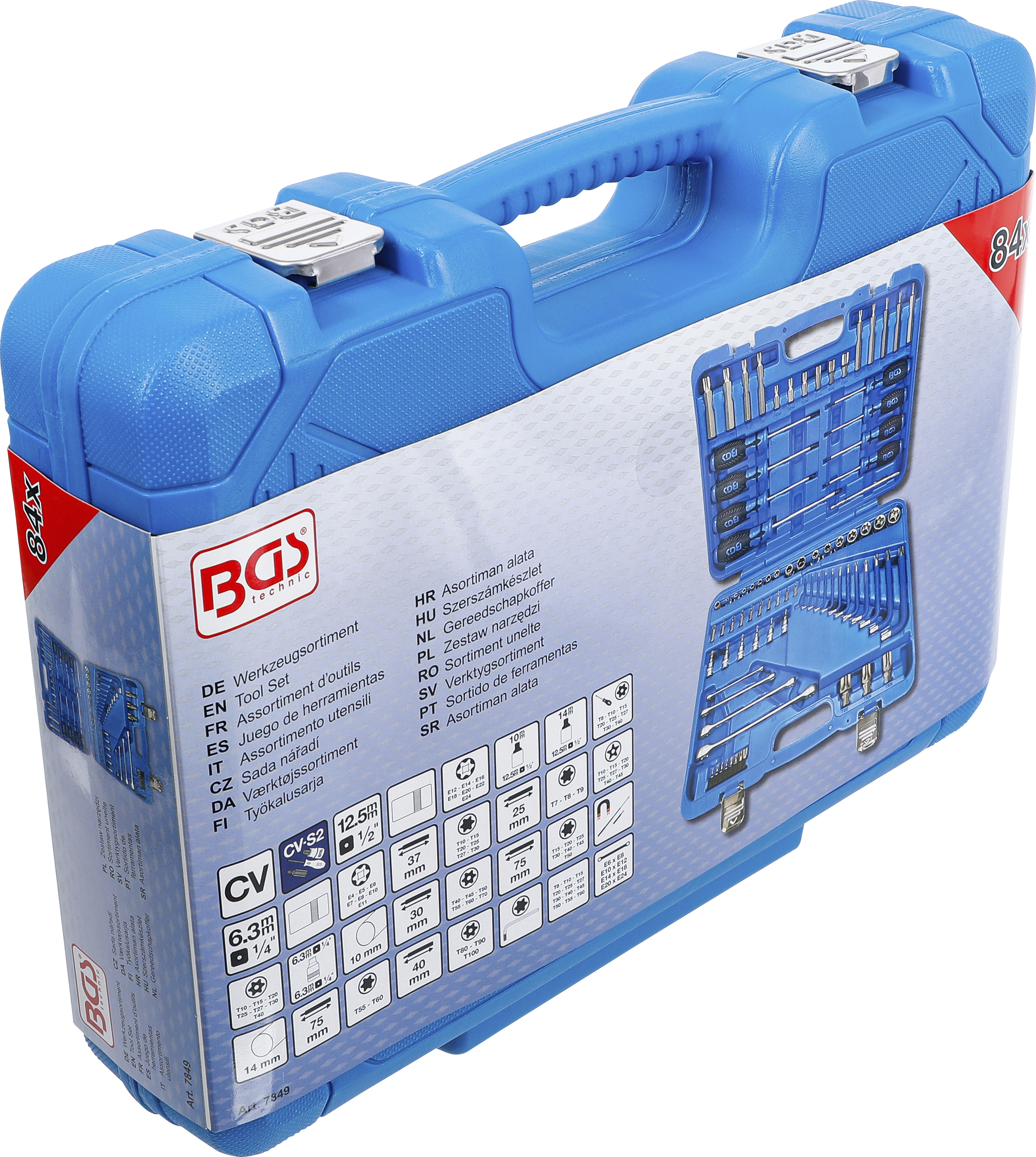 BGS Werkzeugsortiment | 6,3 mm (1/4") + 12,5 mm (1/2") | E-Profil / T-Profil (für Torx) | 84-tlg.