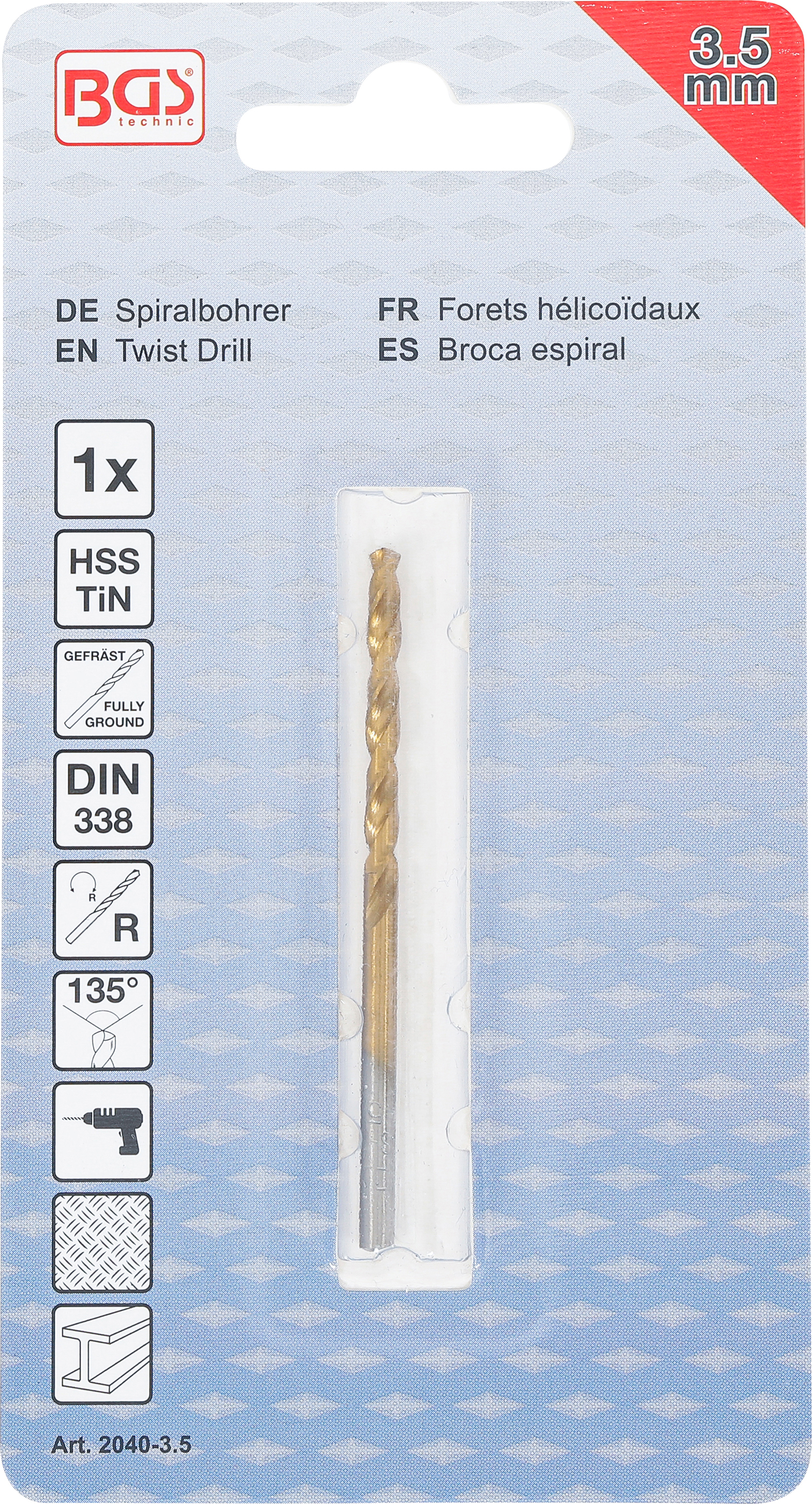 BGS Spiralbohrer | HSS-G | titan-nitriert | 3,5 mm