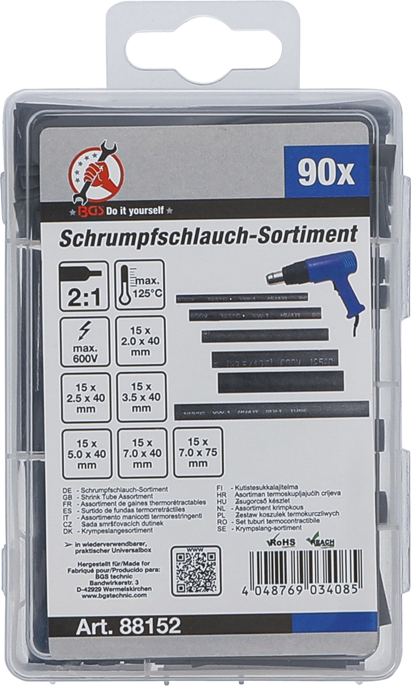 BGS Schrumpfschlauch-Sortiment | schwarz | 90-tlg.