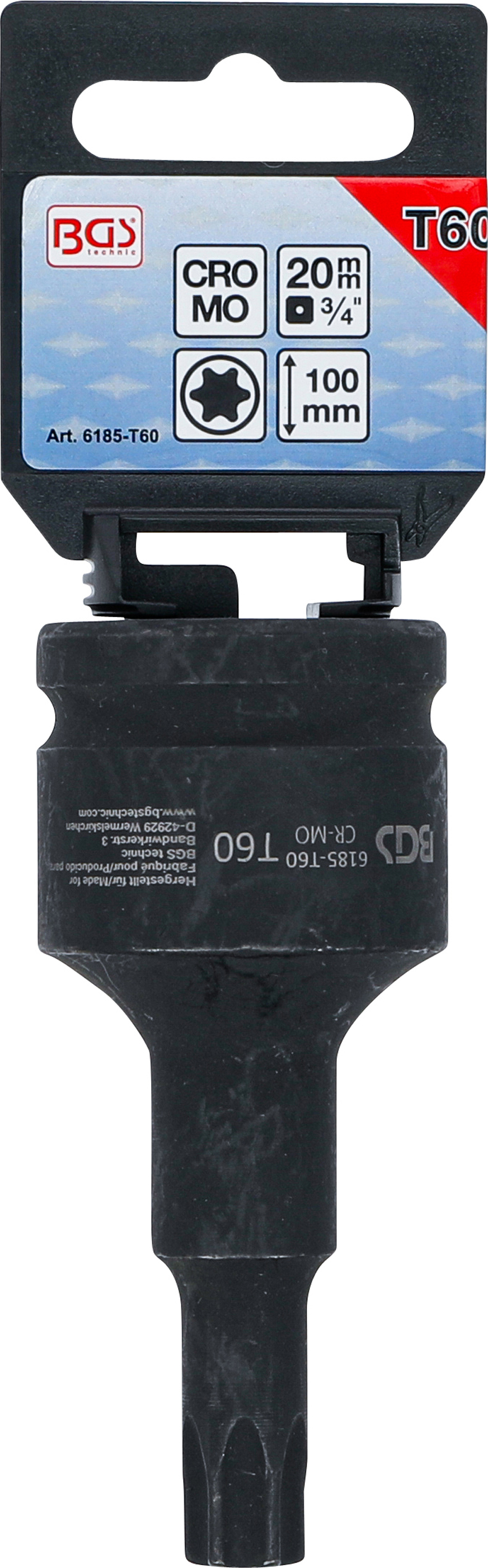 BGS Kraft-Bit-Einsatz | Länge 100 mm | Antrieb Innenvierkant 20 mm (3/4") | T-Profil (für Torx) T60