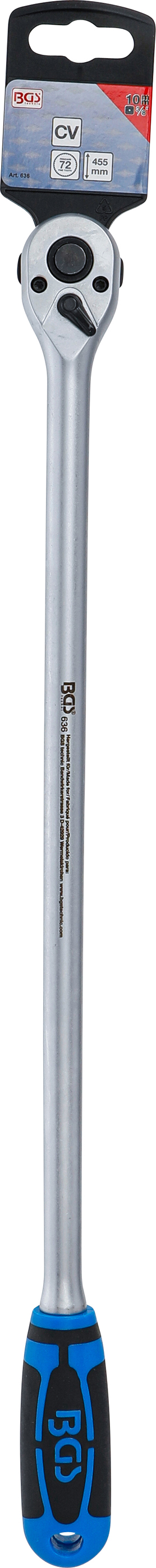 BGS Umschaltknarre | extra lang | Abtrieb Außenvierkant 10 mm (3/8") | 455 mm