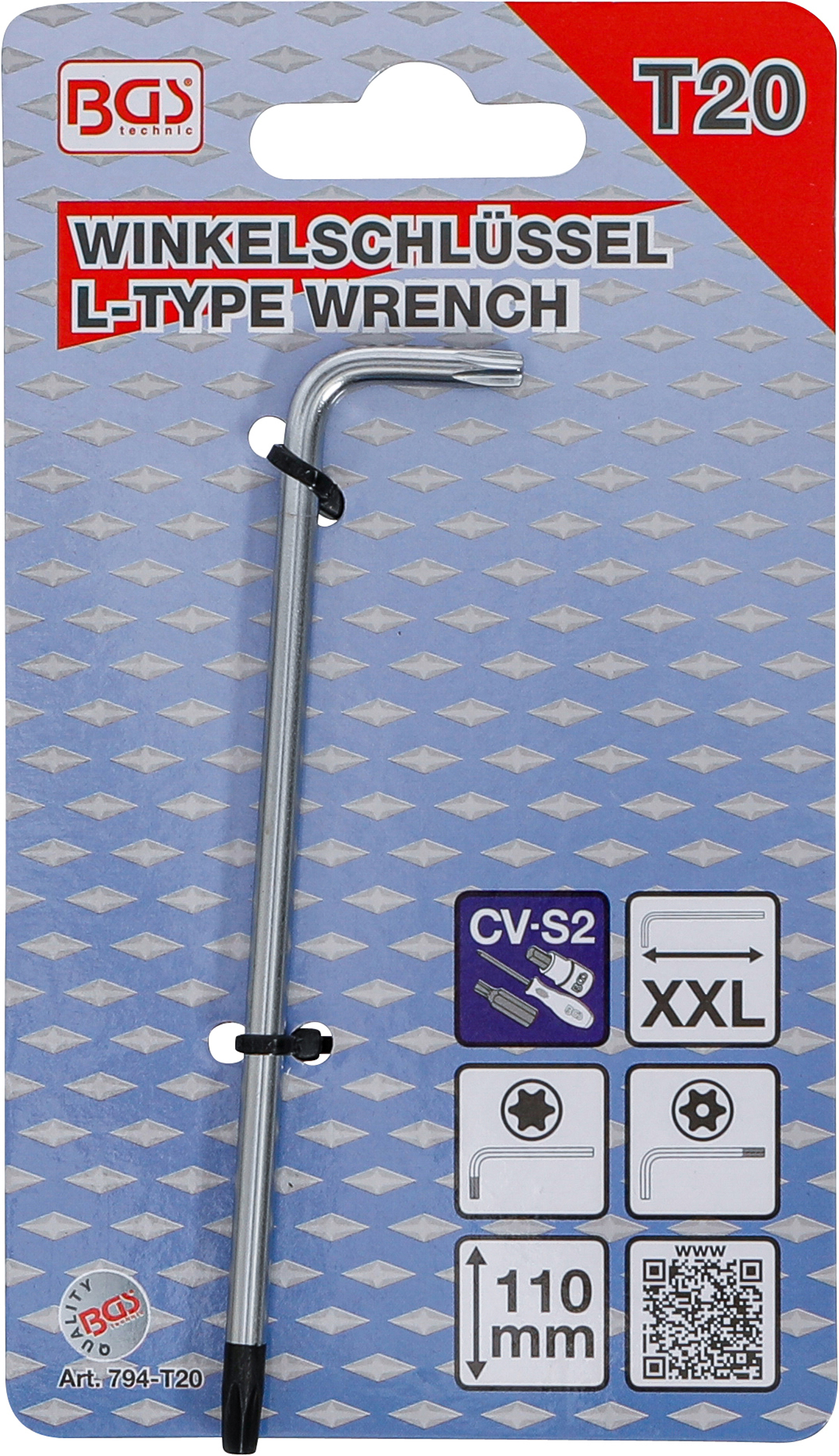 BGS Winkelschlüssel | extra lang | T-Profil (für Torx) mit/ohne Bohrung T20